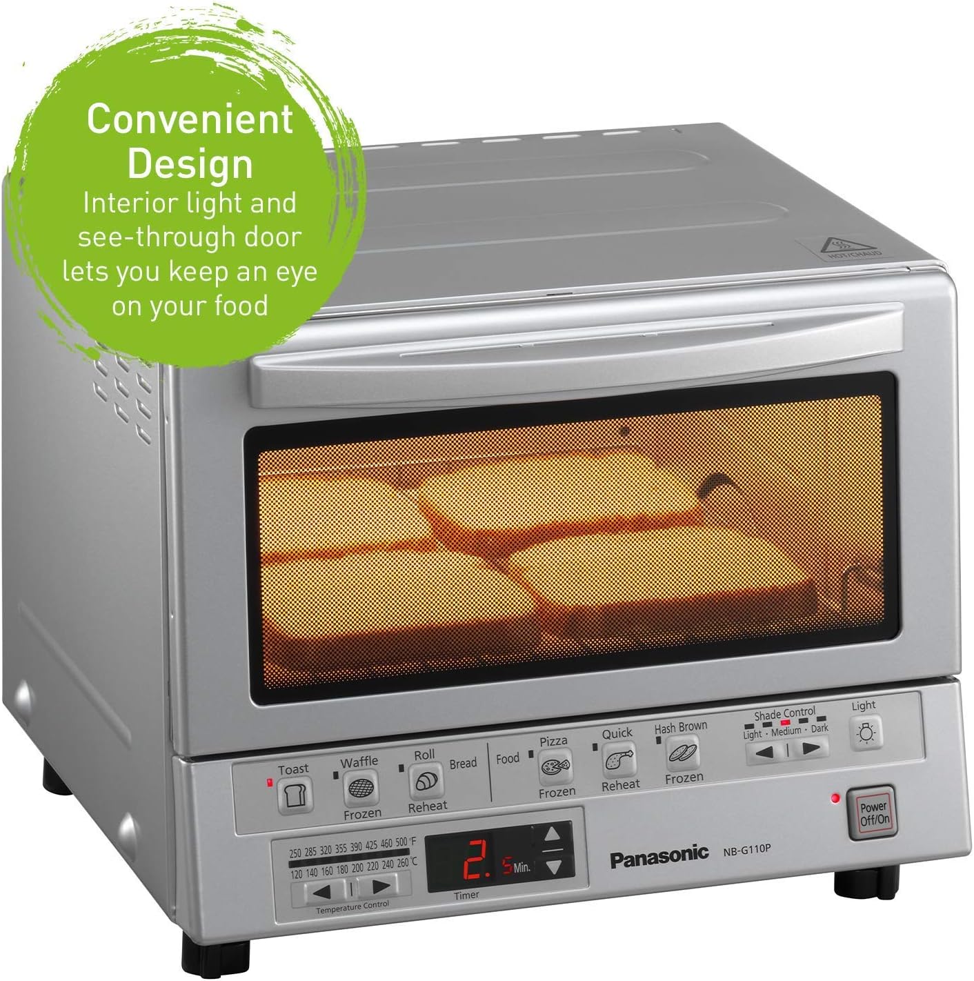 Panasonic FlashXpress Compact Toaster Oven with Double Infrared Heating, Crumb Tray and 1300 Watts of Cooking Power - 4 Slice Countertop Toaster Oven - NB-G110P (Stainless Steel) (Renewed)