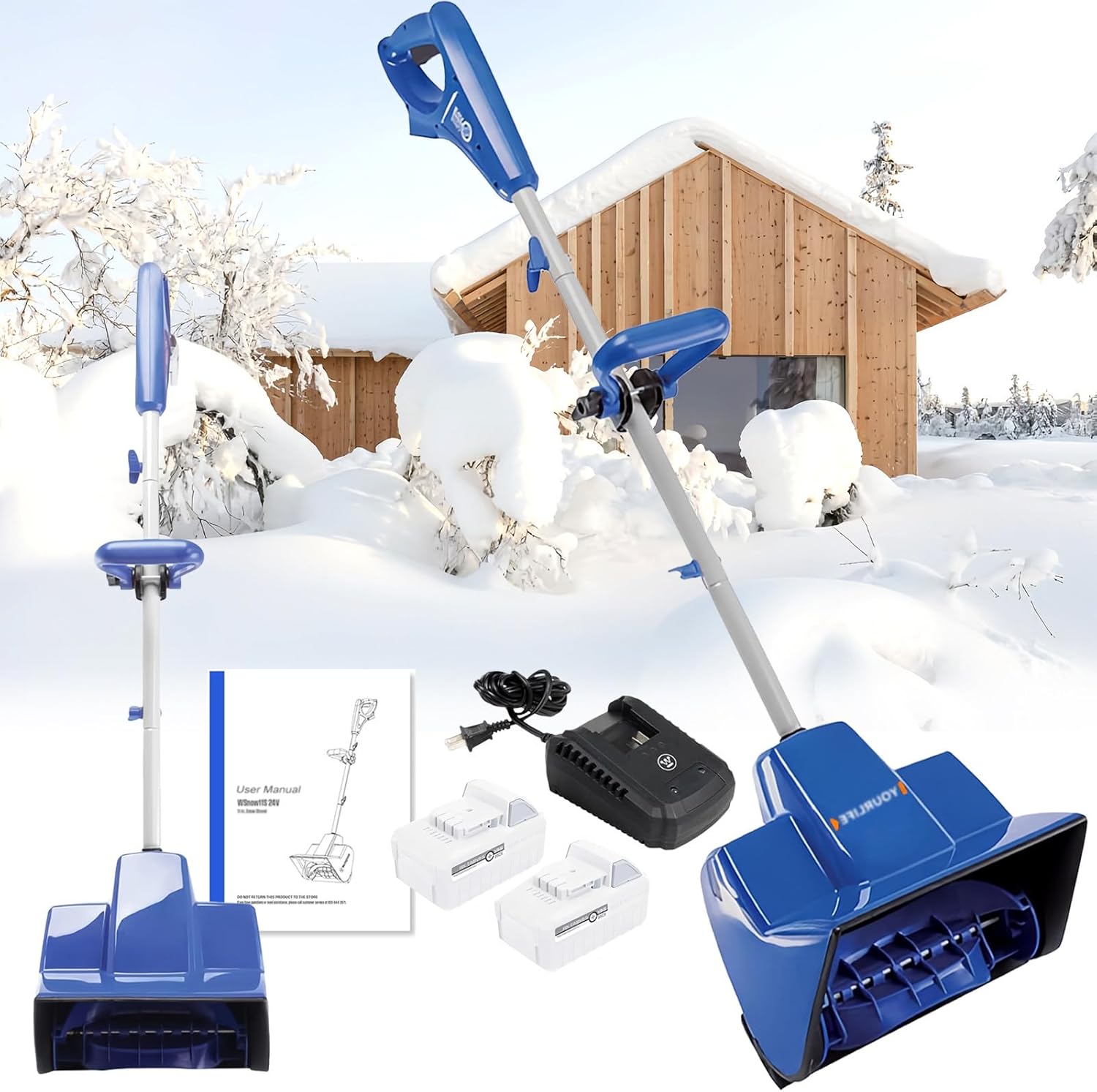 Electric Cordless Snow Shovel, Snow Plow with Adjustable Handle, 11in Width, 7in Depth Handheld Snow Blower with Battery, Outdoor Snow Clearing Artifact, Snow Thrower