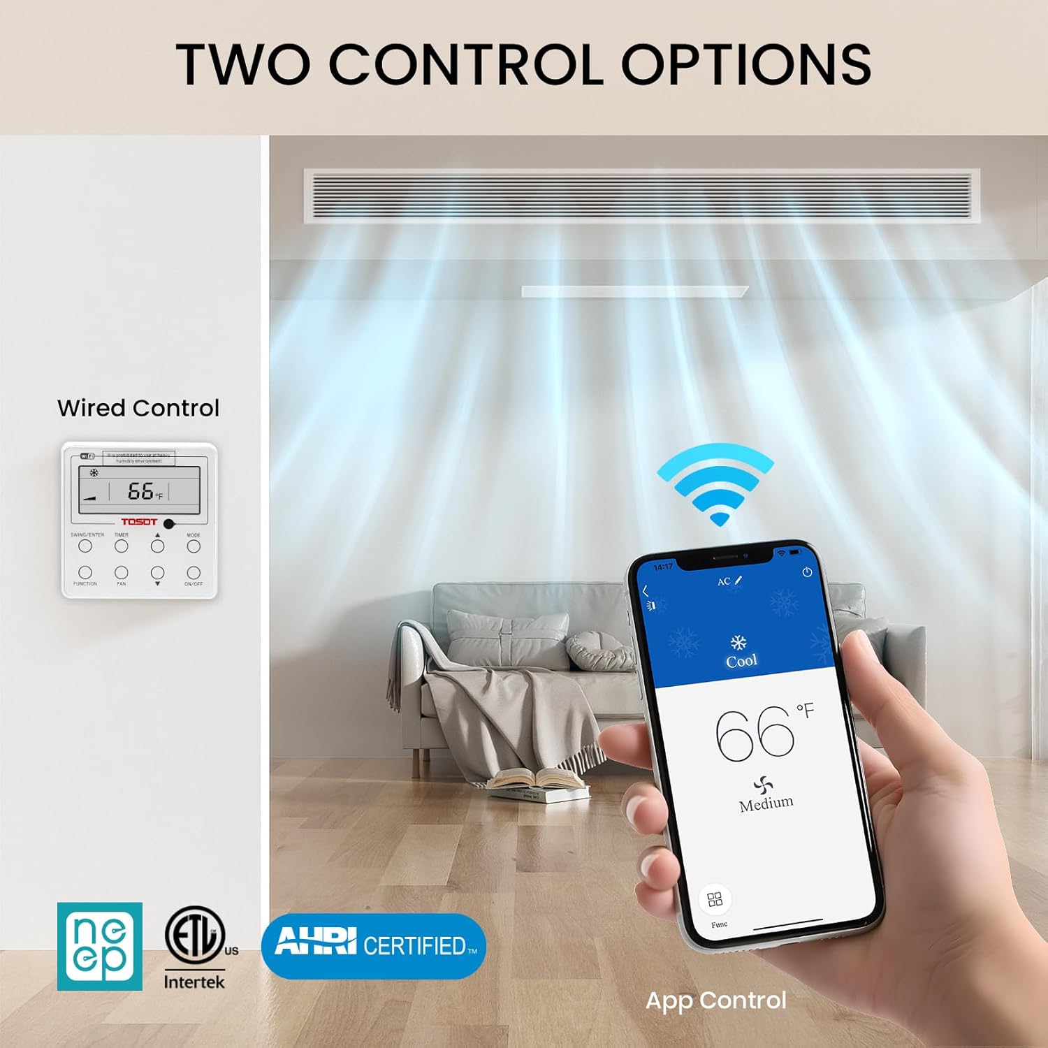 TOSOT 34,000 BTU Ducted Mini Split Air Conditioner, Concealed Ducted AC with Built-In Water Pump and Smart Wired Controller, 230V, Large Airflow for Light Commercial & Residential Use, Cosmo Series