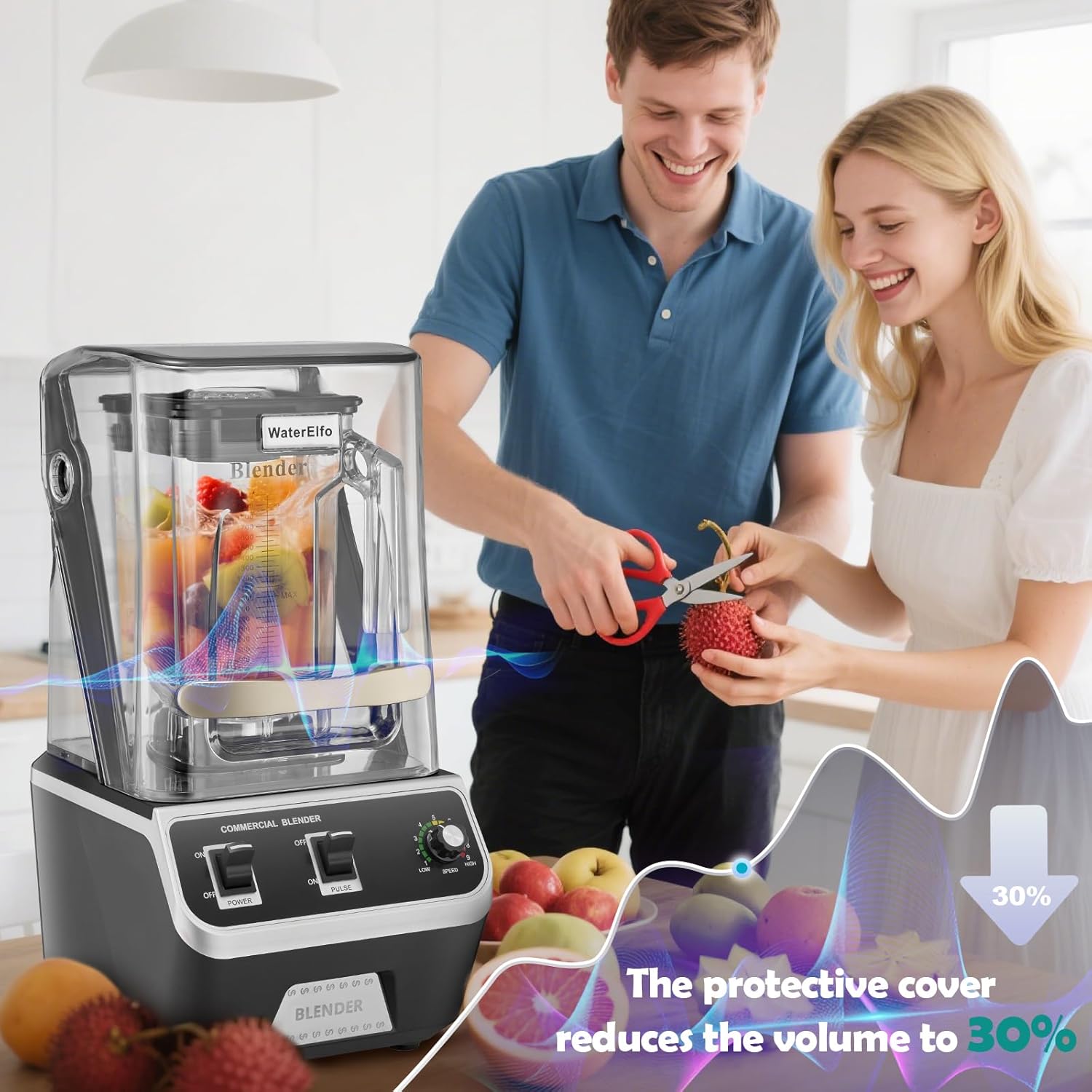 2200W Commercial Blender for Smoothies - Professional Grade, High Speed Quiet Electric Countertop Blenders with Sound Enclosure, 68oz for Kitchen & Home Use