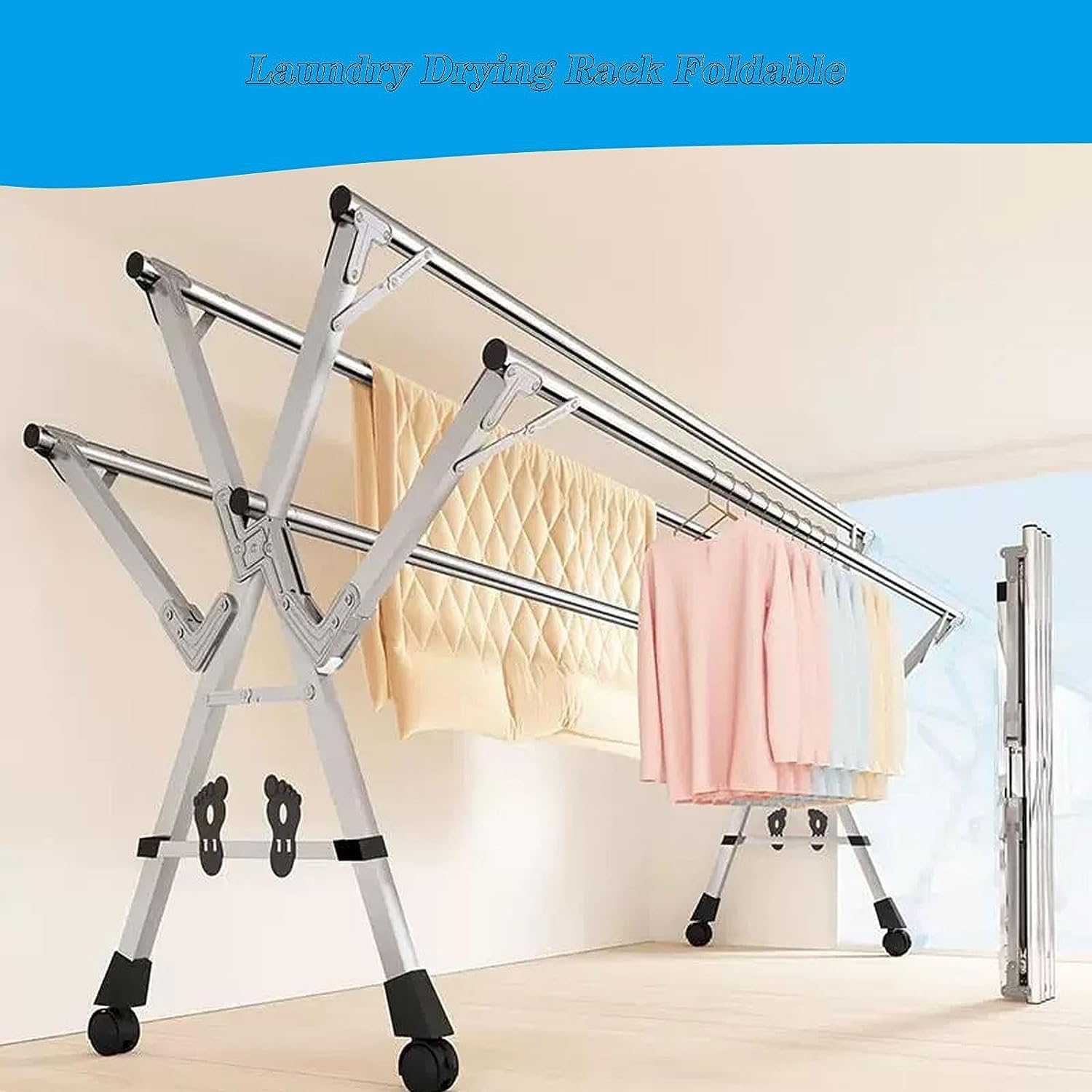 Laundry Rack Clothes Drying Rack Laundry Stand Retractable Clothes Drying Rack Stainless Steel Clothes Dryer Rack Folding Garment Rack On Wheels Portable Laundry Rack Laundry Drying Rack Clothing Dr