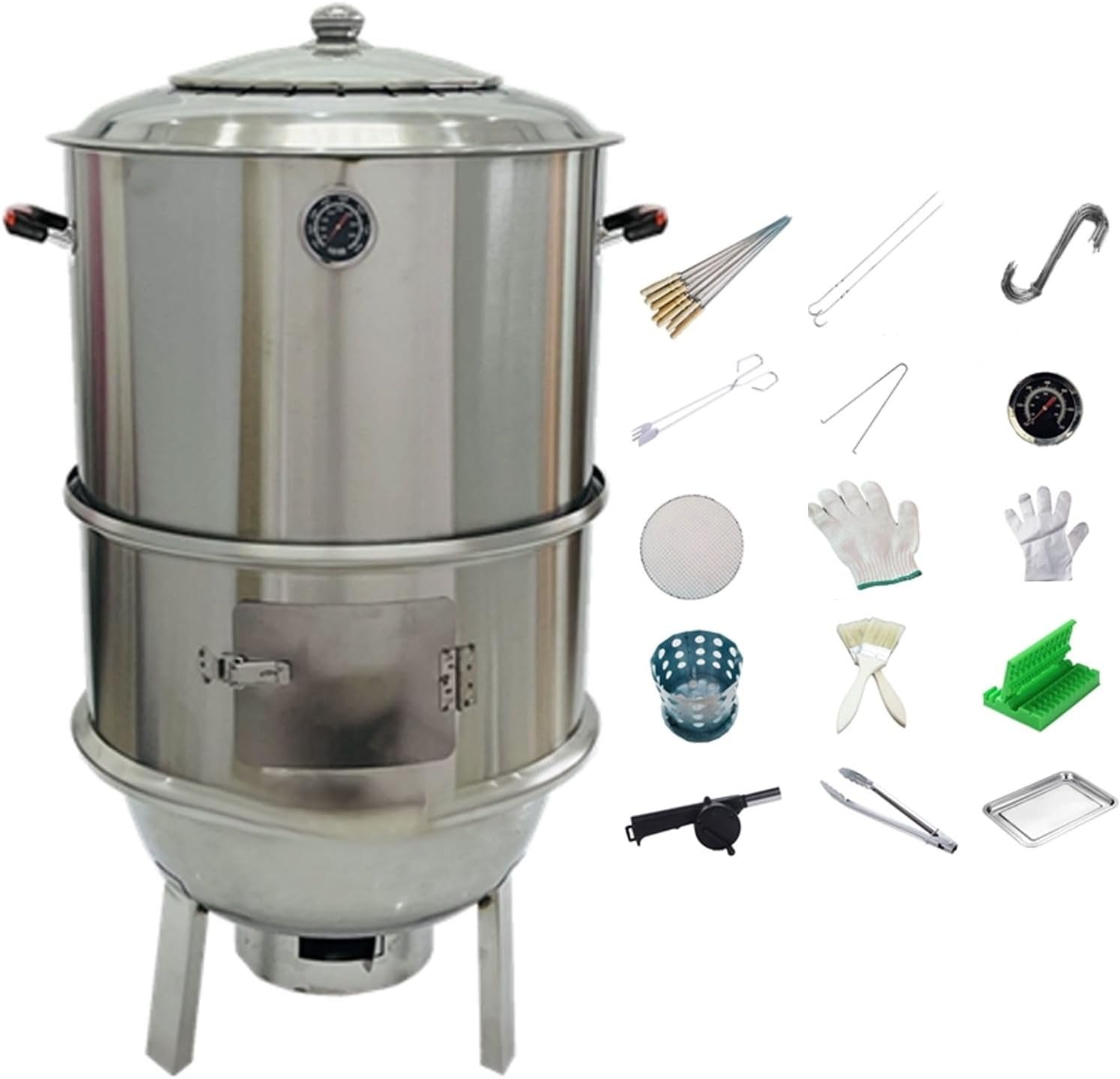 Smoker Smokers Grills Barrel-shaped 360° Circular Hanging Grill with Thermometer Oil and Carbon Separation for Party Backyard Patio Cooking Fully Washable 80 * 135CM(43 * 85cm)