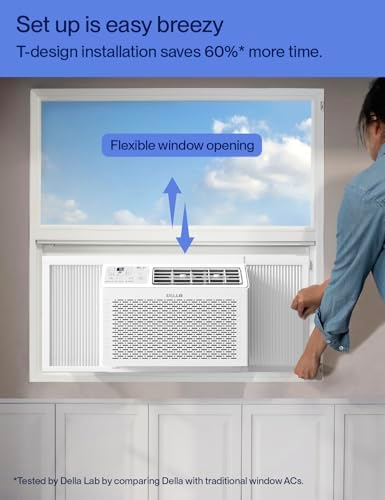 DELLA 14,000 BTU Window Air Conditioner, Work with Alexa, Cools Up to 700 Sq. Ft., GEO Location, Remote/App Control, Dehumidifier, Fan, Reusable Filter, Easy Install Kit
