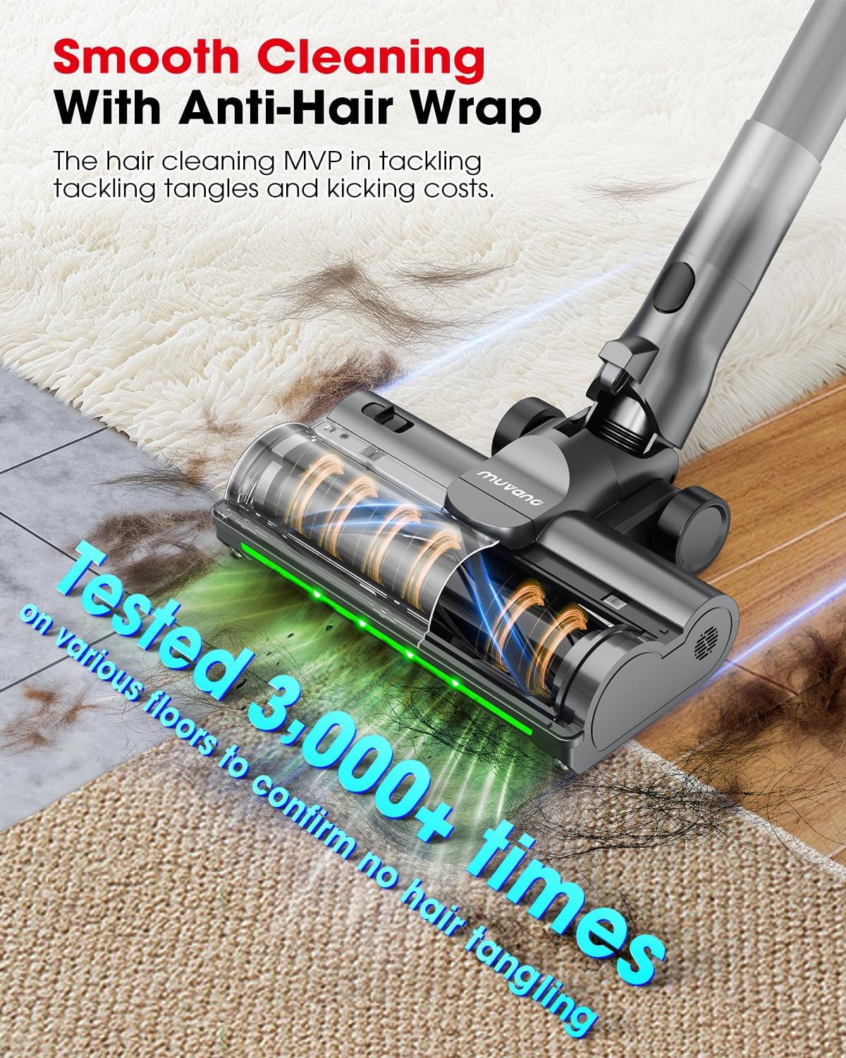 Cordless Vacuum Cleaners for Home, Up to 55 Minutes, Powerful Suction, Tangle-Resistant, Lightweight, Rechargeable Stick Vac with Wall Mount for Carpet, Tile, Pet Hair, Hardwood Floors