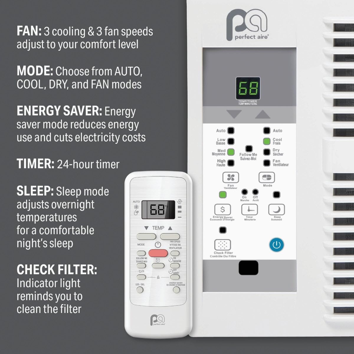 Perfect Aire PAC6000 6000BTU Window Air-Conditioner for Room Size 15.5' x 16', 250 Sq Ft