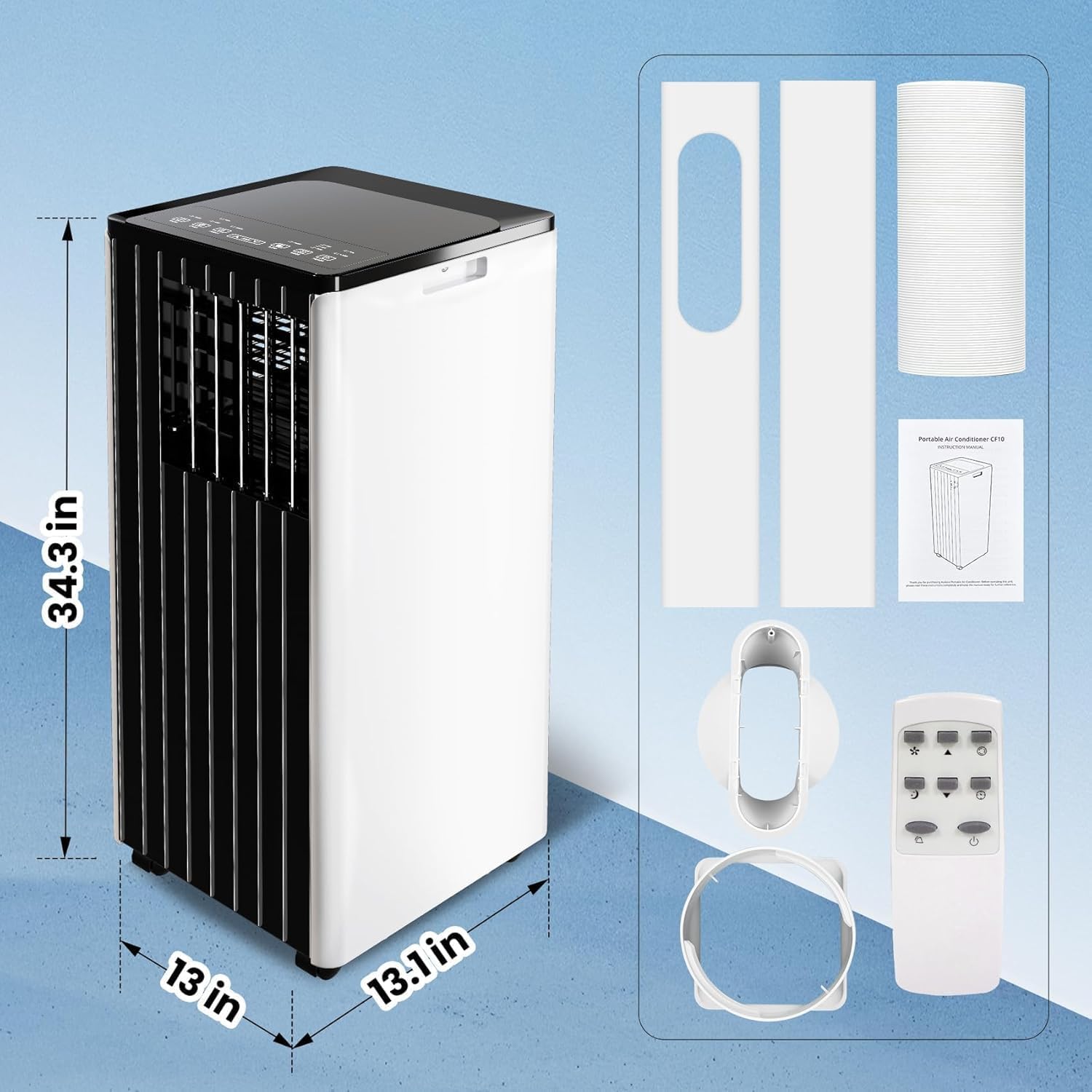 8000 BTU Portable Air Conditioner - Fast Cooling for Rooms Up to 350 Sq Ft | (AC, Dehumidifier, Fan, Sleep Mode) | Includes Remote & Window Venting Kit | Sleek Black Finish for Home/Office