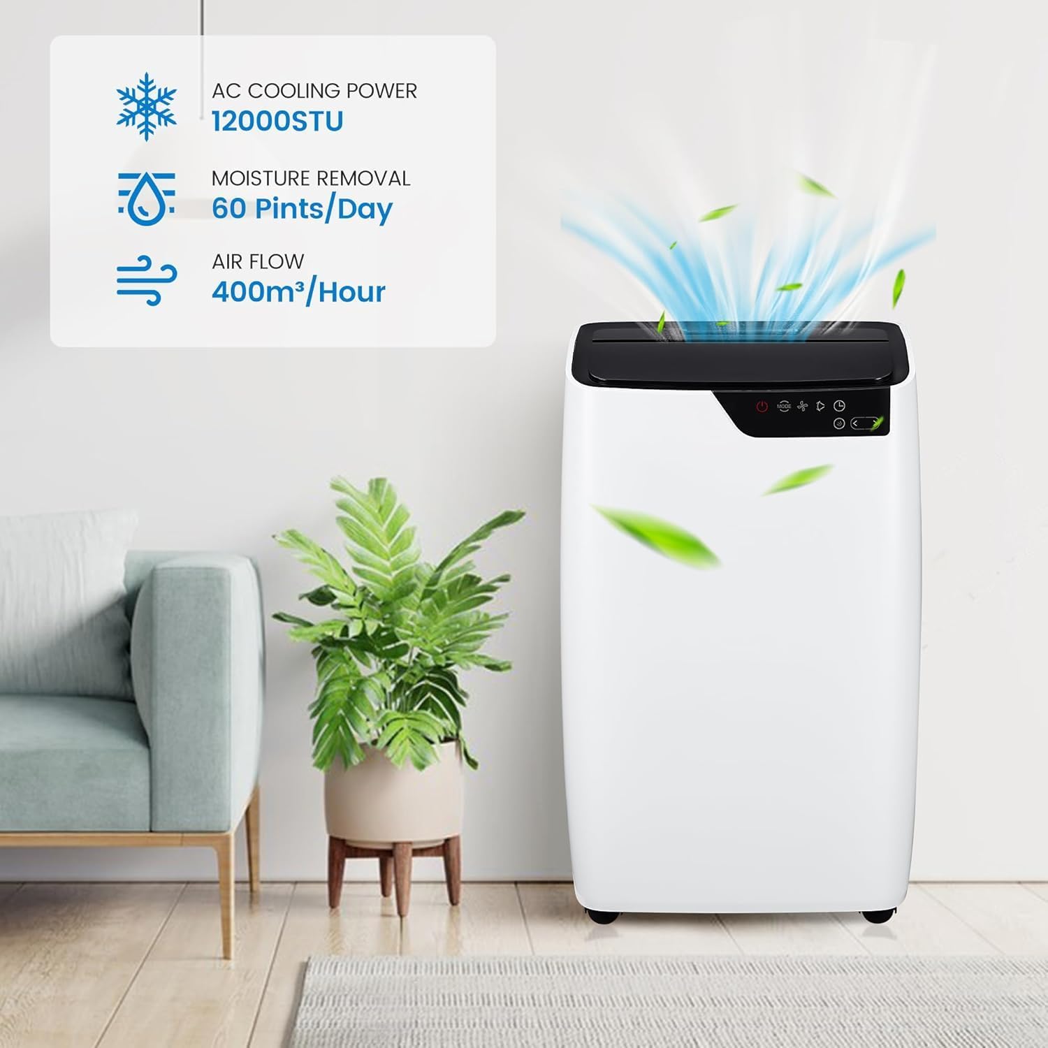 12000 BTUs Portable Air Conditioners, 3-in-1 Portable AC Unit with Fan & Dehumidifier, Cools Room up to 550 Sq.Ft., Remote Control & 24H Timer, Smart/Sleep Mode, Windows Kit Included