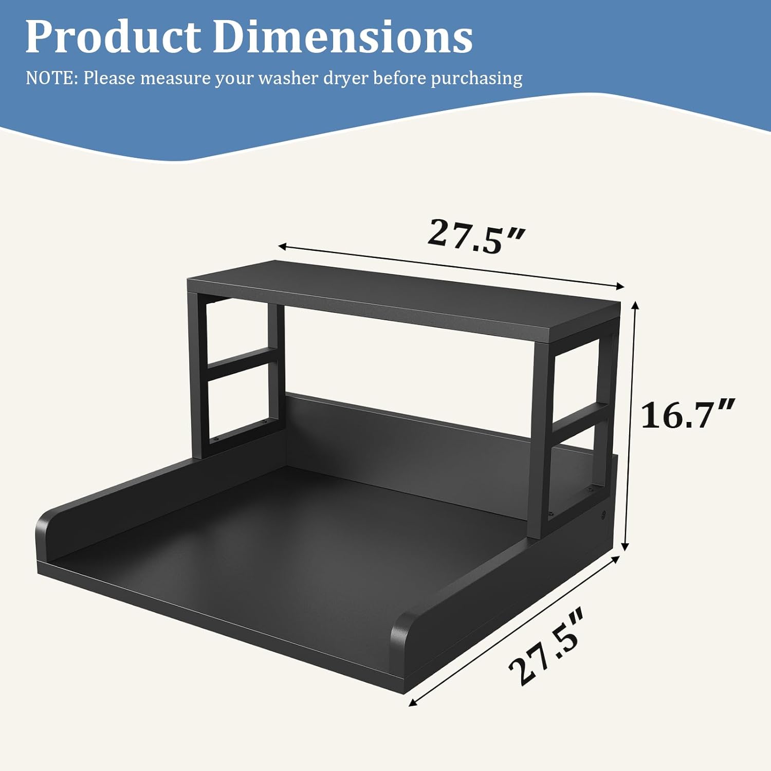 Washer Dryer Countertop, 27.5″Dx 27.5″W x 16.7″H, Non-Slip Pads, Laundry Countertop with Curved Edge, Laundry Room Storage and Organization for Clothes Folding and Sorting(Black)