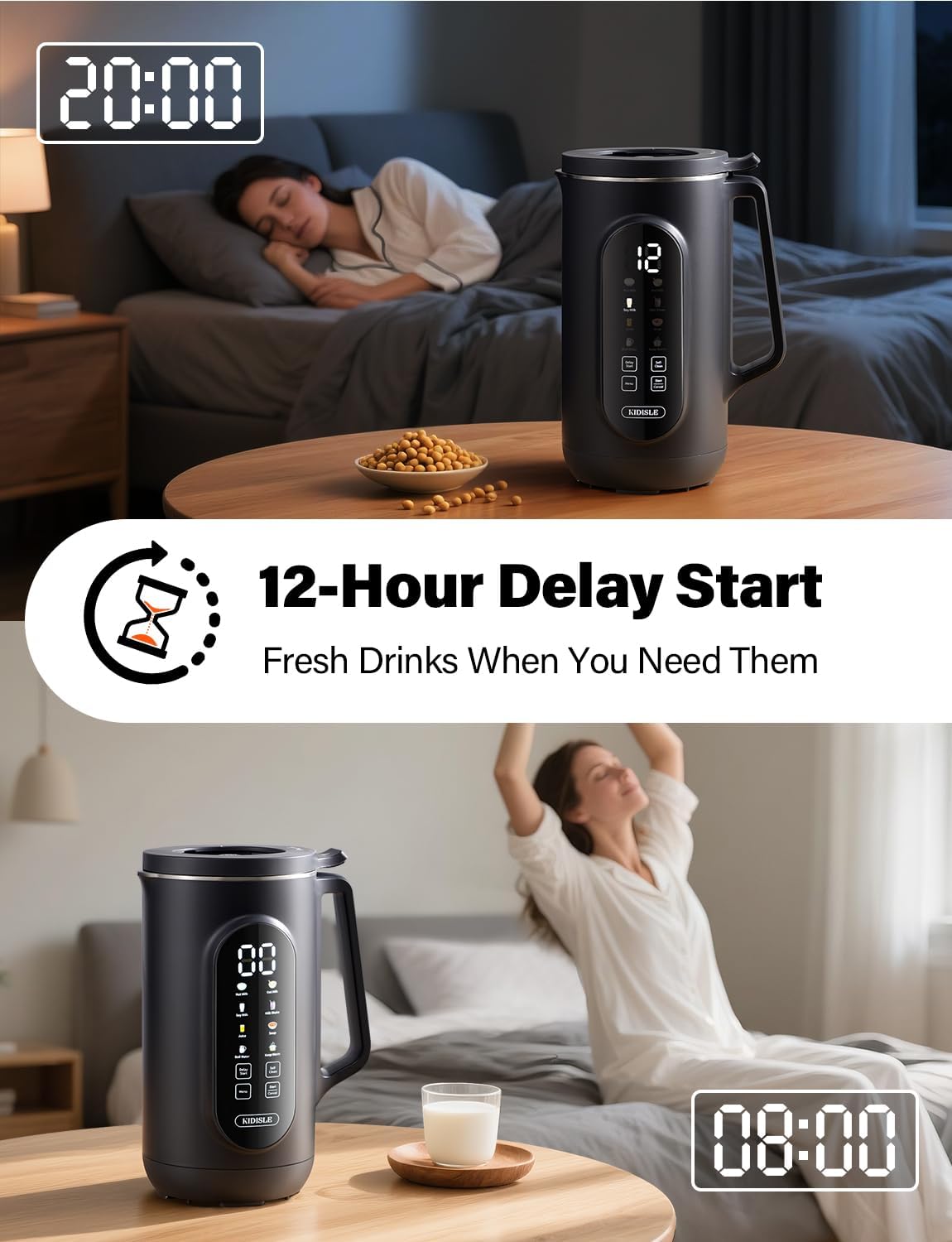 8-in-1 Nut Milk Maker Machine, 35oz Plant-Based Milk & Soup Machine with 12H Delay Start, Self-Clean, Keep Warm – Soy, Oat, Almond & More, Black