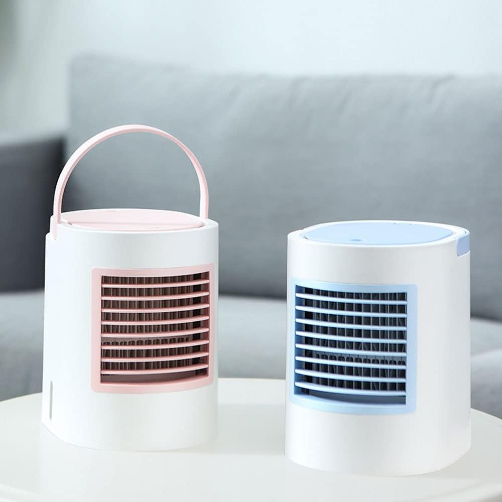 Mini Air Conditioner, Evaporative Air Cooler, USB Powered Mini Cooler w/Humidifier, 3 Speeds, Desktop Portable Air Conditioners for Room/Office/Car (Color : Pink)