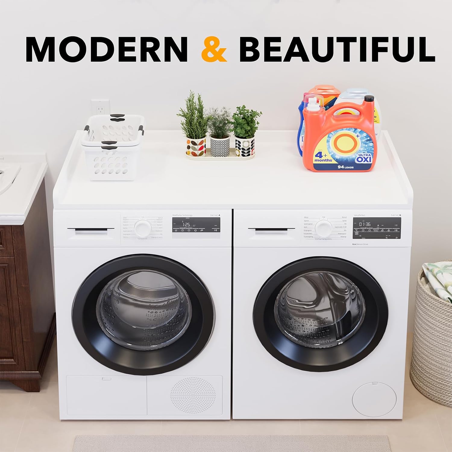 SpaceAid Washer Dryer Countertop, Laundry Wood Shelf Topper with Edge, 54