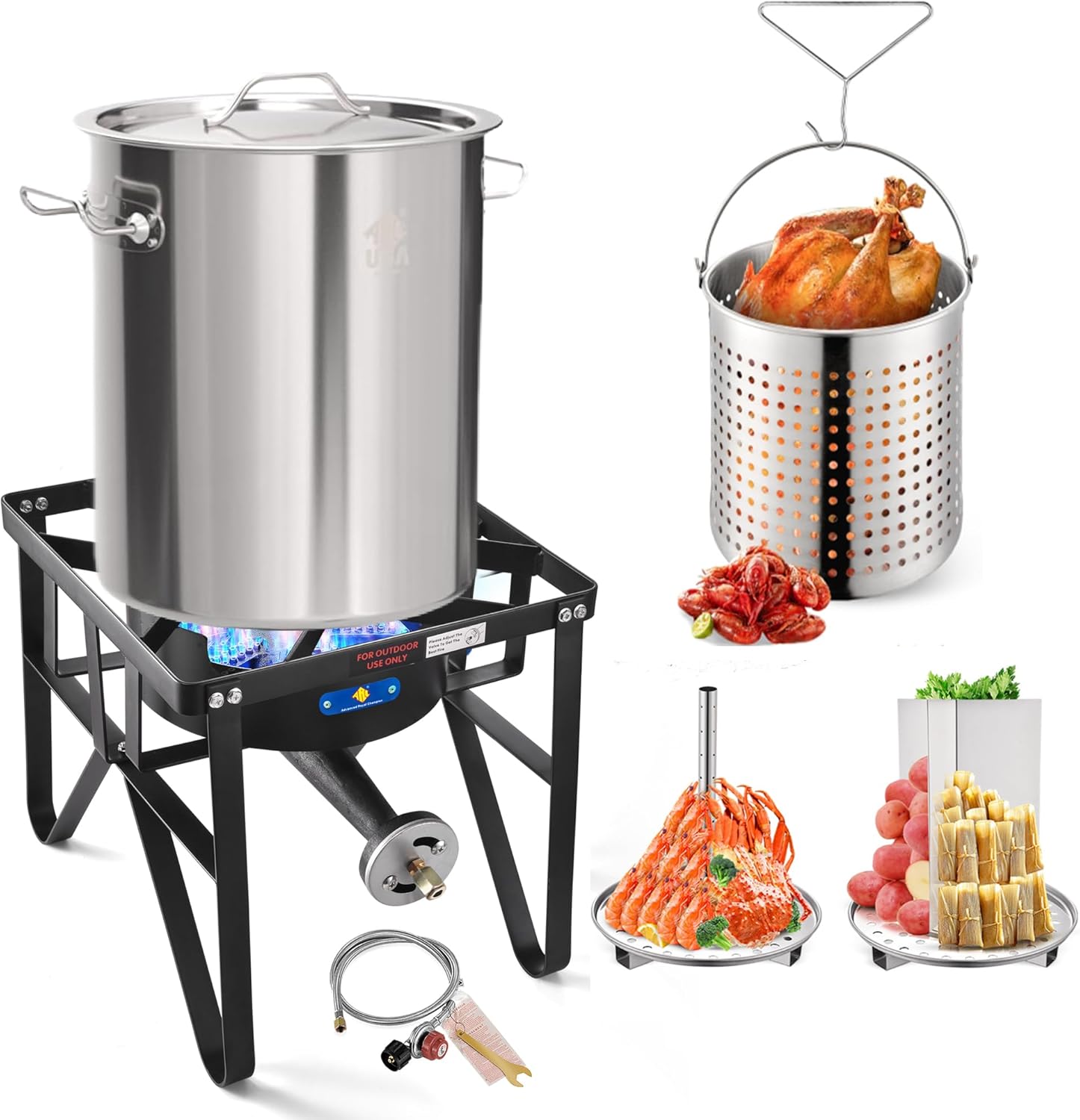 ARC 32QT Stainless Steel Seafood Boil Pot with 200,000BTU Single Burner Propane Stove, Heavy Duty Propane Burner For Outdoor Cooking Turkey Fryer, Crawfish Boil, Homebrewing