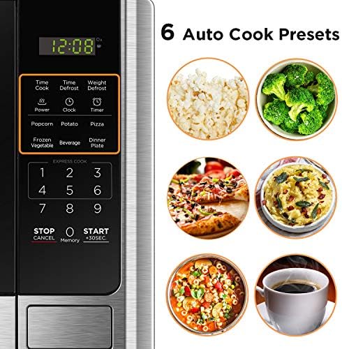BLACK+DECKER Digital Microwave Oven with Turntable Push-Button Door, Child Safety Lock, Stainless Steel, 0.9 Cu Ft