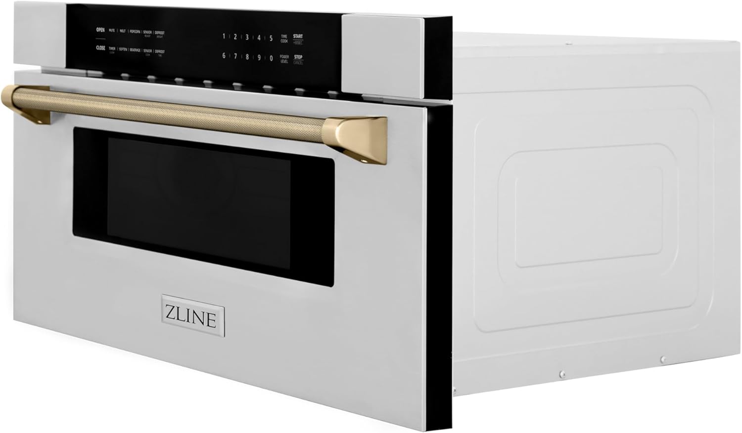ZLINE Autograph Edition 30 in. 1.2 cu. ft. Built-in Microwave Drawer in Stainless Steel and Polished Gold Helix Handle (MWDZ-30-KG)