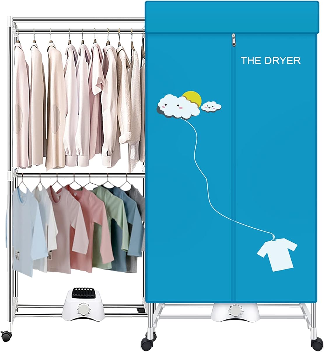 Portable Dryer, 110V 1000W Electric Clothes Dryer Machine, Double Layer Stackable, Stainless Steel, Blue, 15kg Capacity, Front Load, Ideal for Apartments, RV, Families, Campers