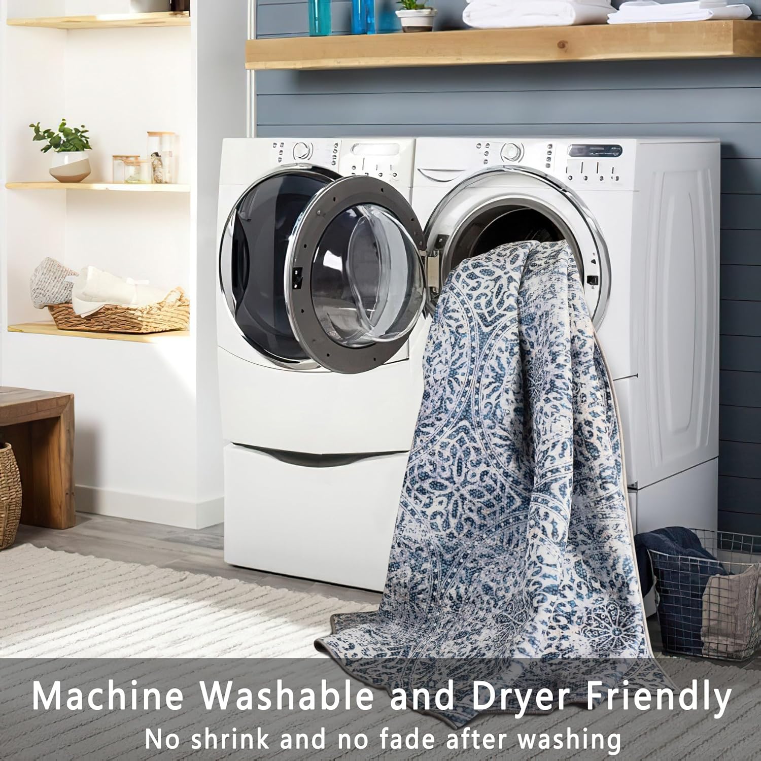 vivorug Runner Rug 2'x8' Machine Washable Non-Slip Runners for Hallways Kitchen Entryway Laundry Room Vintage Medallion Carpet Hallway Runner Blue