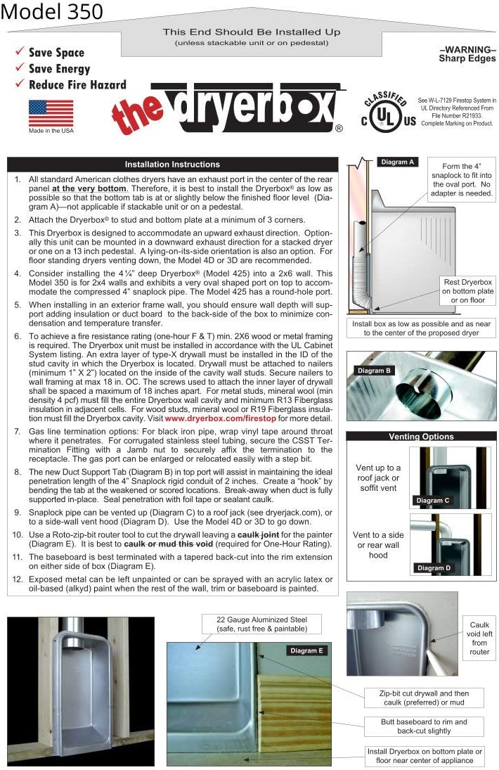 Model 350 DB-350 | New Construction 2x4 walls - venting