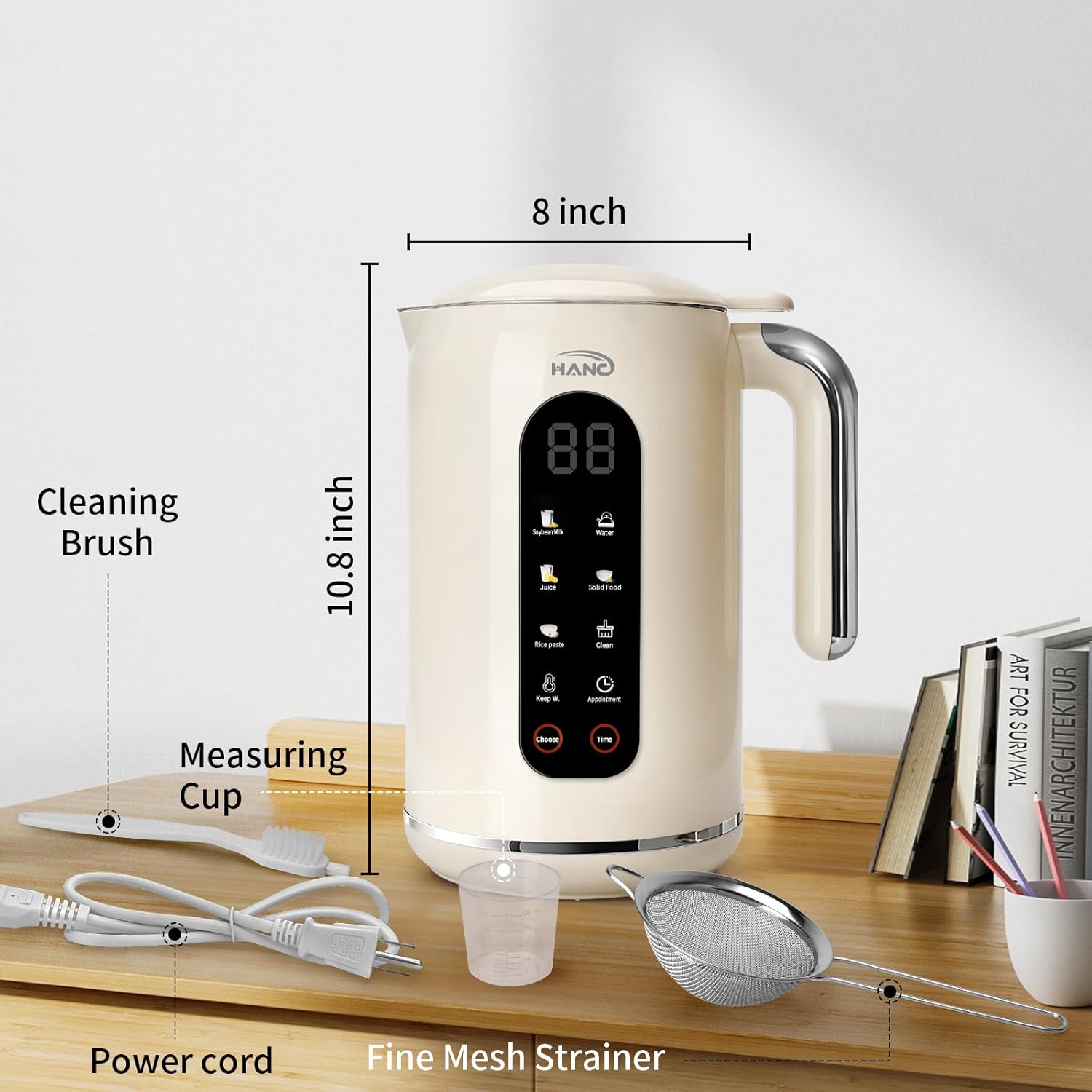 HANC 42oz Nut Milk Maker Machine, 8 in 1 Silent Automatic Soy Milk Maker, Homemade Soy Milk, Oat, Puree, Almond Milk Maker with Delay Start/Keep, Cream Warm/Boil Water/Self-Cleaning, Cream