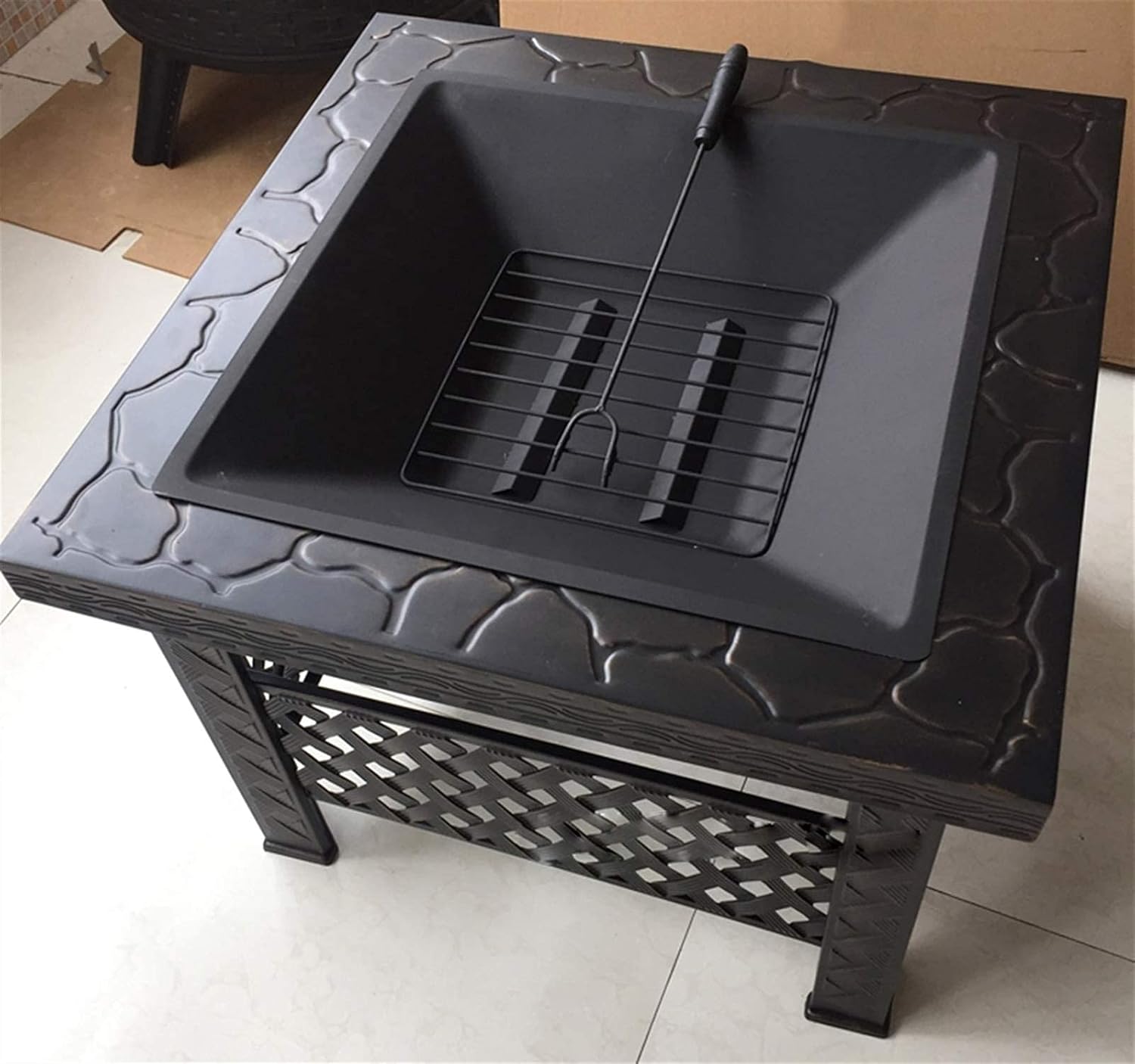 Outdoor Fire Pit Garden Wood Burning Fire Pit Bowl Terrace Metal Barbecue Table, Patio Patio Lawn Backyard Barbecue Party Outdoor