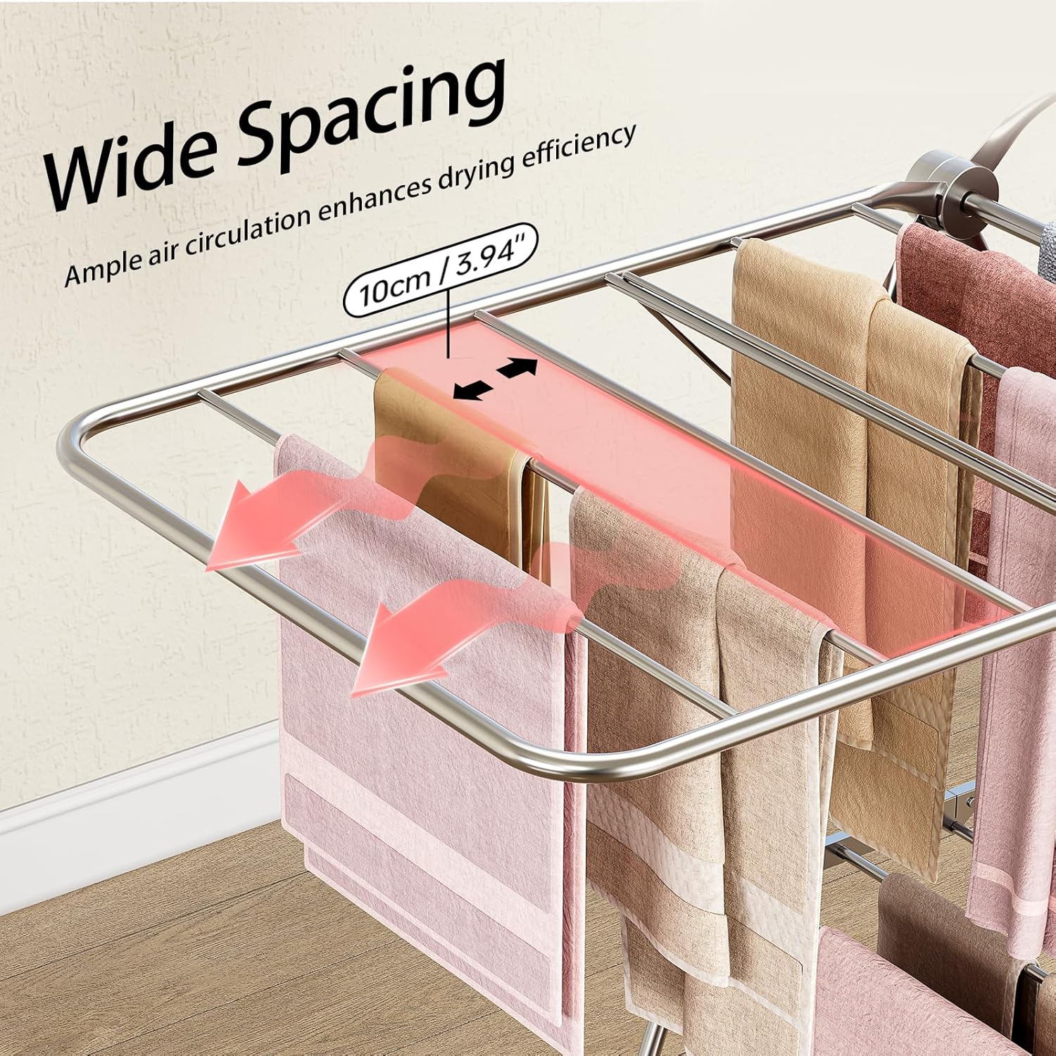 APEXCHASER Clothes Drying Rack Folding - Stainless Steel Drying Rack Clothing Height-Adjustable, Foldable Laundry Rack, Space-Saving, Collapsible for Indoor Outdoor Use for Clothe, Towels, Chrome