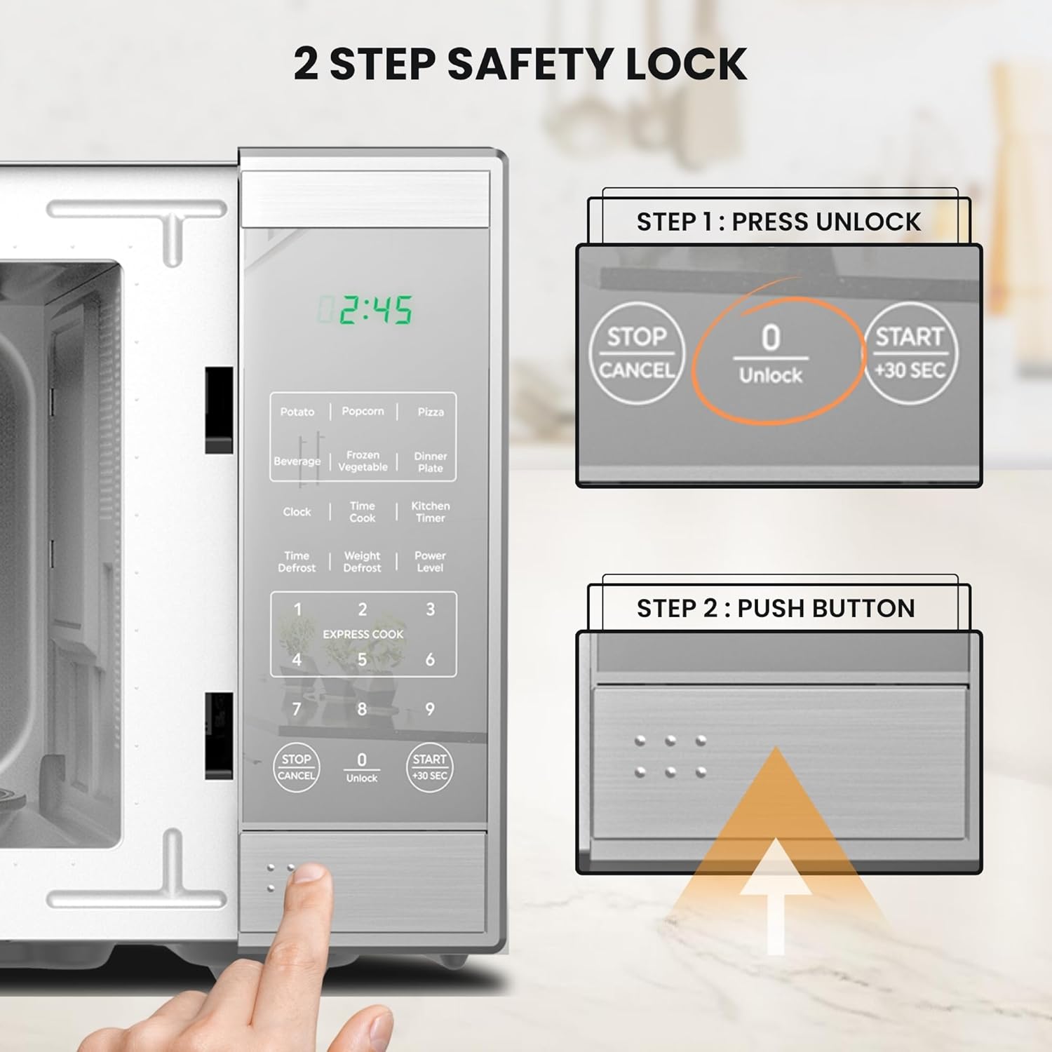 Total Chef 0.7 Cu Ft Microwave Oven - Countertop Small Kitchen Appliance, Stainless Steel Microwave with Digital Touch, Pre-Set Functions, 10” Turntable, 700 Watt