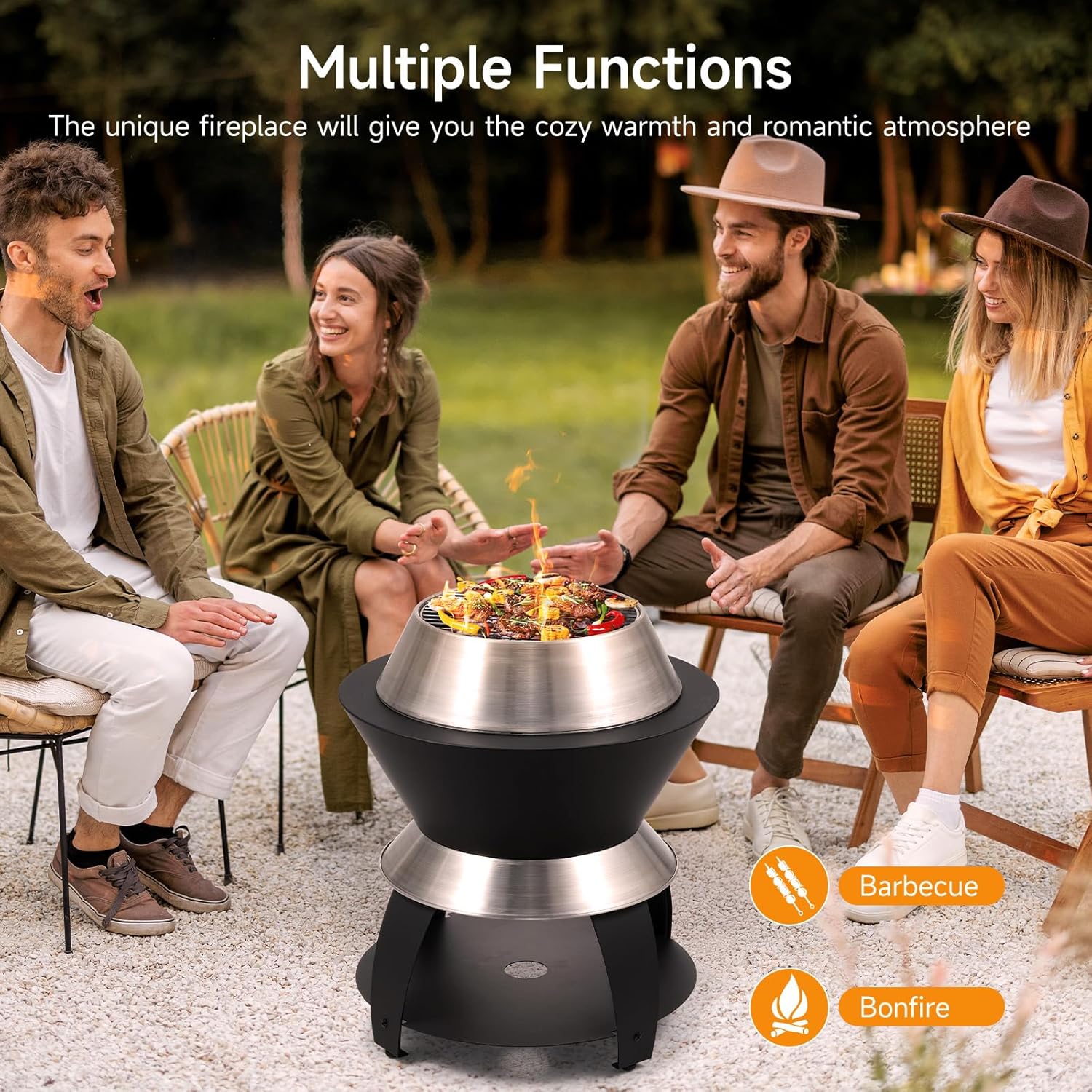 ONBRILL 20 Inch Smokeless Firepit, Outdoor Fire Pit with Waterproof Lid, Removable Ash Pan, Handbag, 2 in 1 Stainless Steel Potable Fire Pits for Outside Wood Burning, Bonfire, Camping, Picnic, Black