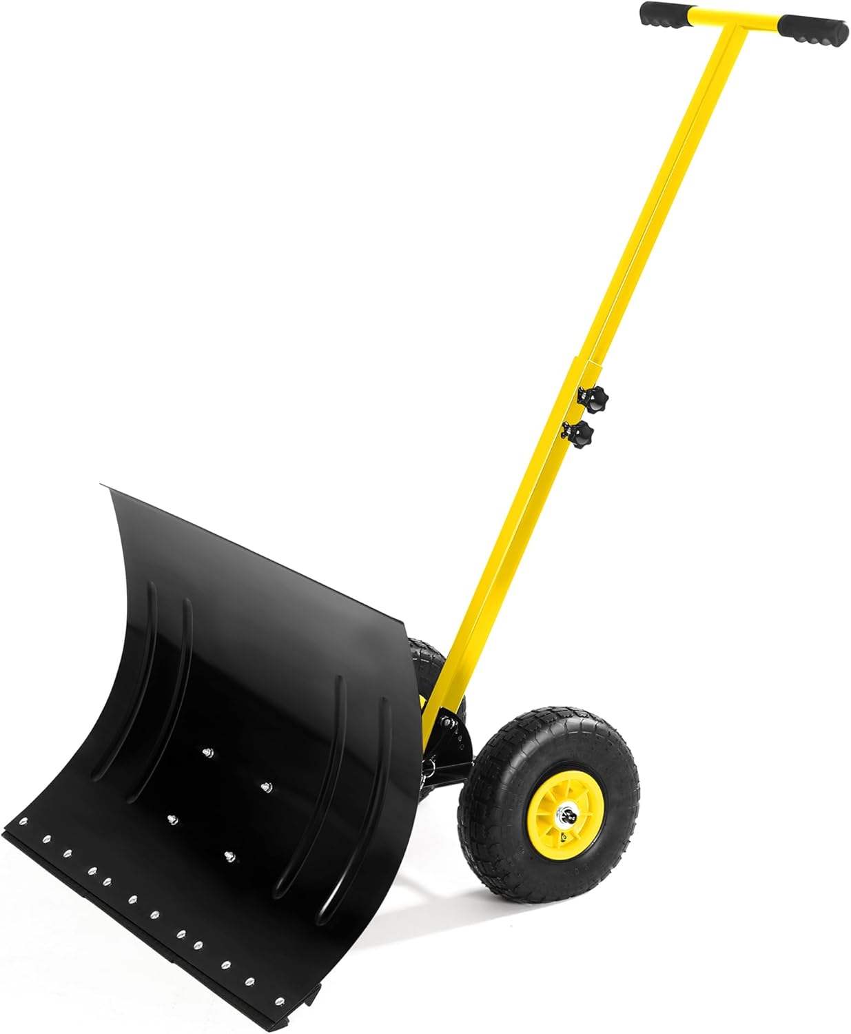 Snow Shovel with Wheels,29.1 Wx 14.2 H Heavy Duty Push Snow Plow for Driveway,Ergonomic Snow Pusher Shovel with Snow Removal Adjustable Angle & Height Handle for Driveway, Pavement