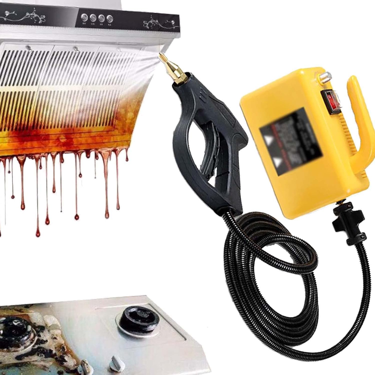 Handheld High Temperature Cleaner,2600W High Temperature Portable Steamer for Cleaning,Tankless and Heavy Duty Commercial Home Grout Tile Kitchen Bathroom Cart (110V/220V) Yellow-220V