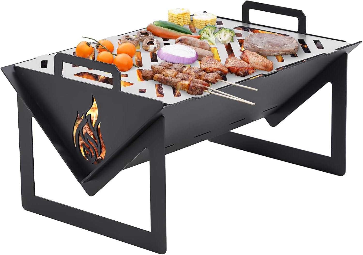 Portable Charcoal Grill, Outdoor BBQ Grill for Camping, Folding Barbecue Grill | Heavy Duty Firepit Grill with Carry Bag for Picnic, Cooking, Patio, Backyard, Beach, Party