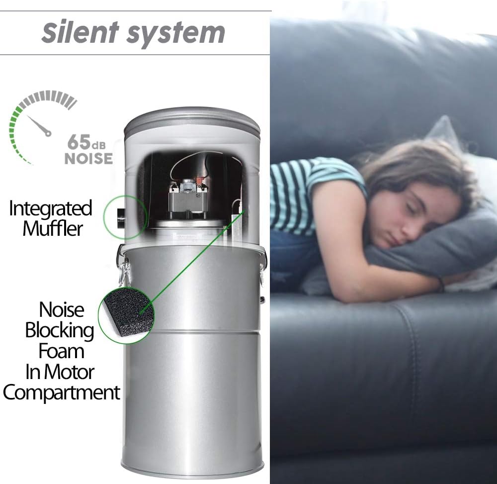 OVO Heavy Duty Powerful Central Vacuum System, Hybrid Filtration (with or Without Disposable Bags) 35L or 9.25Gal, 700 Air watts with 30ft Deluxe Accessory kit Included