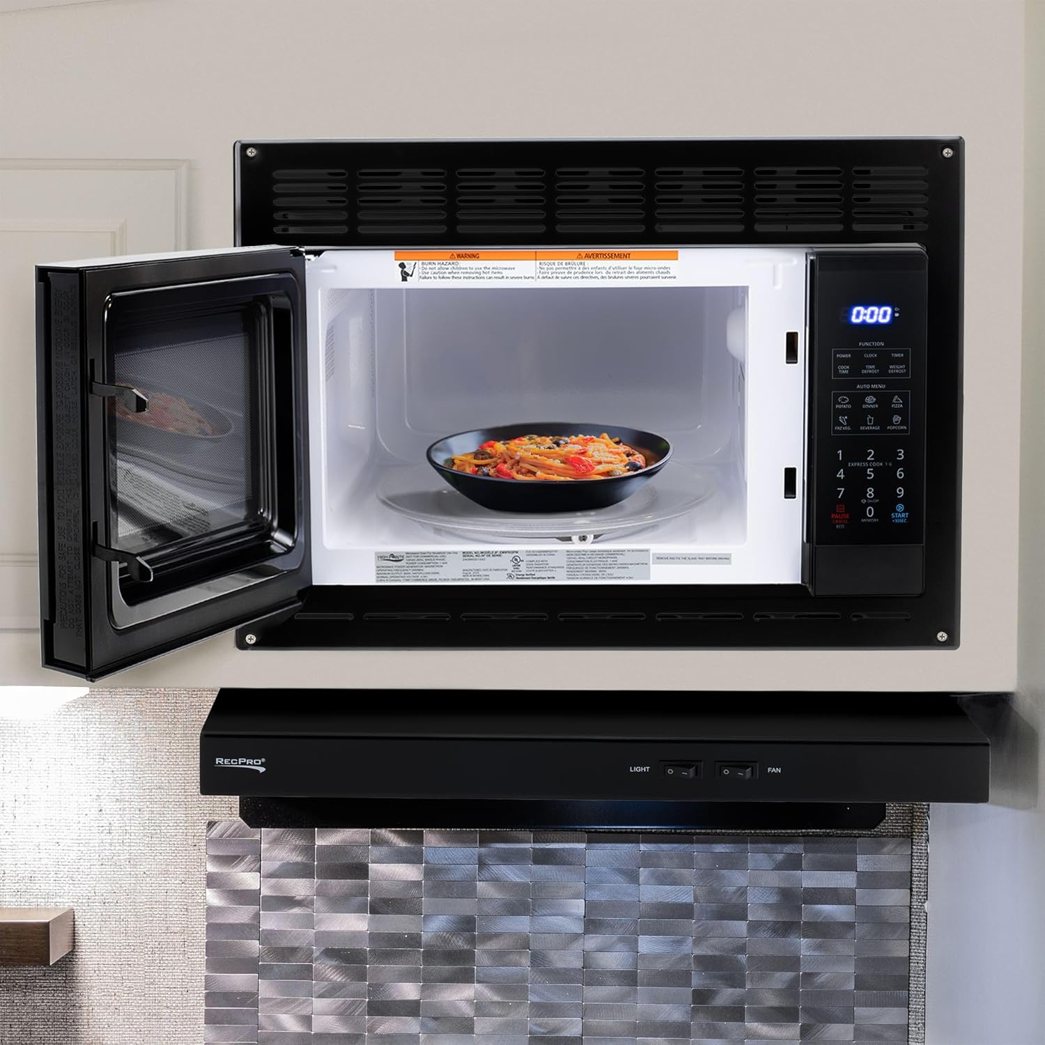 Tough Grade Black 0.9 Cu. Ft. Built-In Microwave with Trim Kit | 120V | Compact Design for RV Cabinets | 10 Power Levels | 6 Auto Cook Options | Child Lock | Eco and Mute Mode