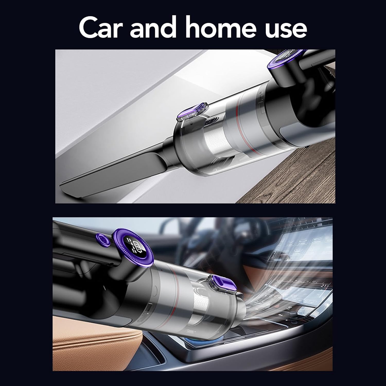 Handheld Car Vacuum Cleaner 14000PA Powerful Suction Cordless Rechargeable Portable Mini for Home HD Display LED Light Effectively Remove Dust Debris