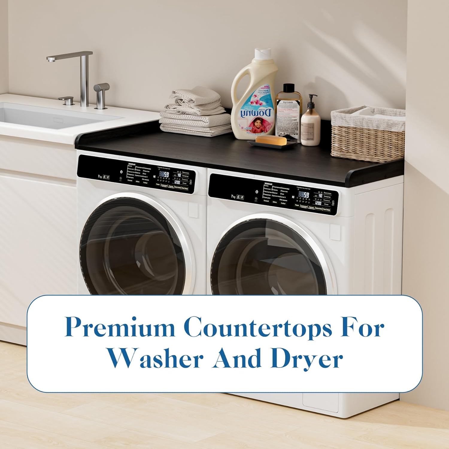 Washer Dryer Countertop, Laundry Countertop Over Wooden Washer and Dryer for The Top with Non-Slip Pads, Laundry Hamper Counter Storage Organization 54