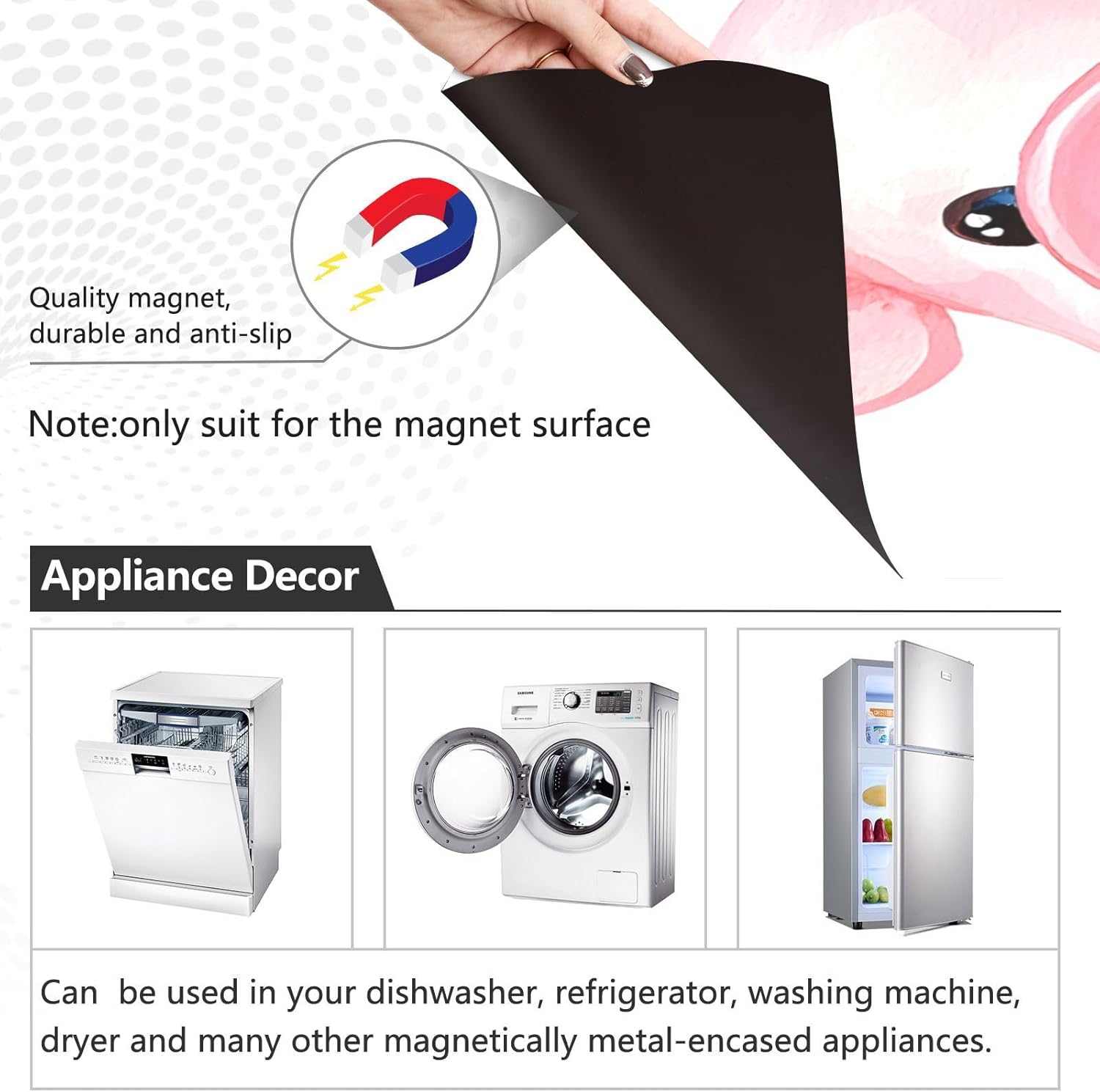 Dishwasher Magnet Cover Large Magnetic Stickers Pig Pattern Front Dishwasher Cover Reusable Decal for Home Kitchen Anti-Scratch Refrigerator Decorative Lid Washing Machine Laundry 23