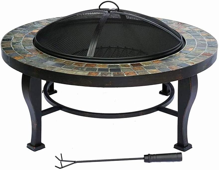 Outdoor Fire Pit Large Bonfire Wood Burning Patio Backyard Firepit for Outside with Round Spark Screen