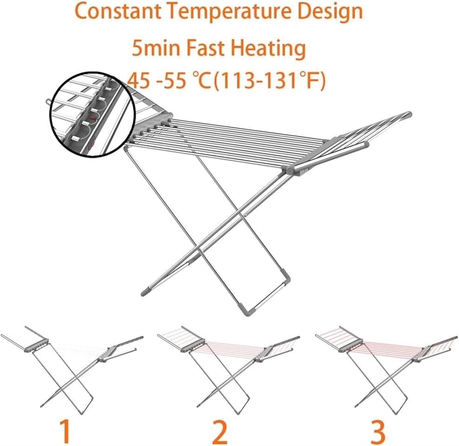 Heated Clothes Airer, 20 Bars Winged Folding Clothes Drying Rack, Heated Clothes Dryer Rack, Efficient Laundry Drying Rack Fashionable