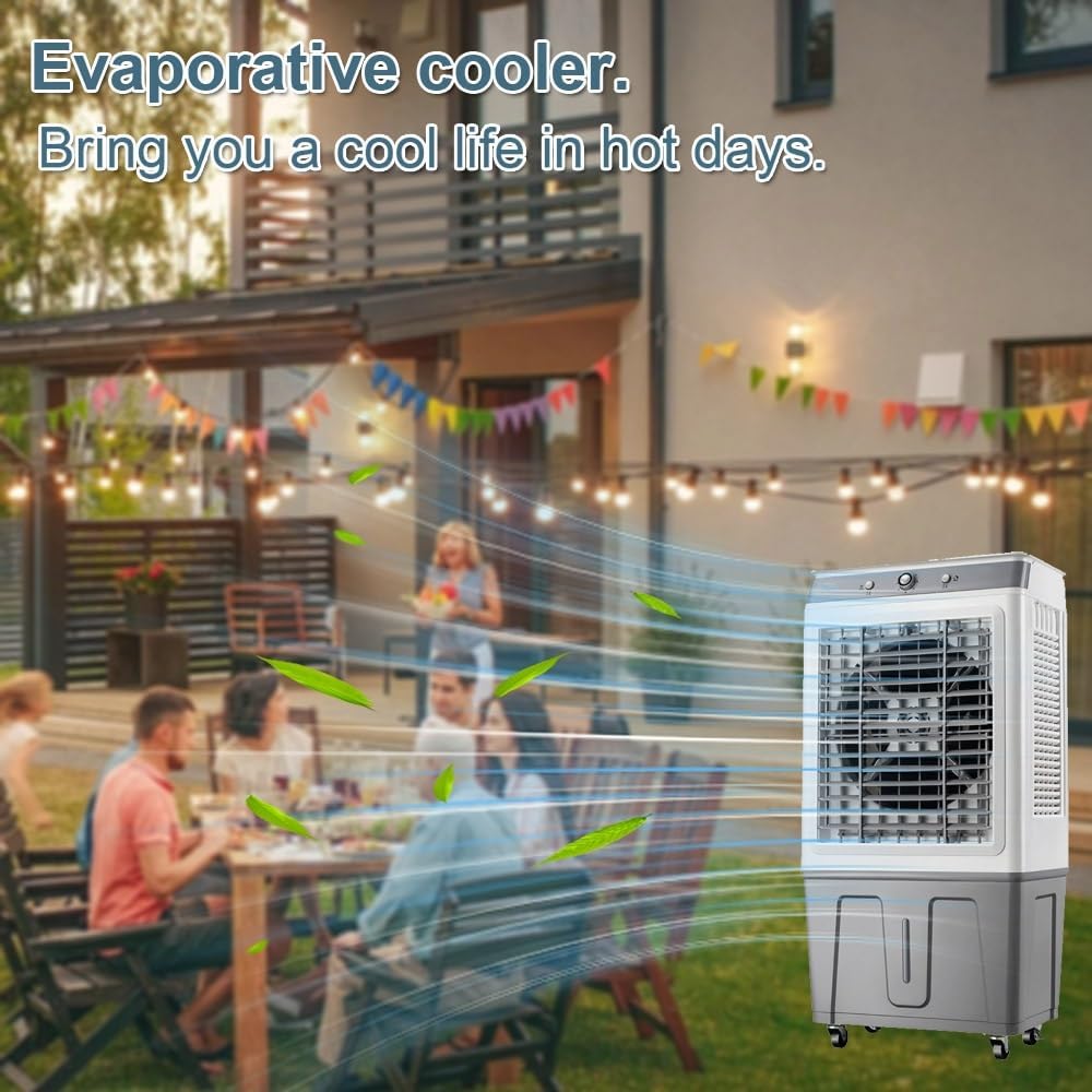 3-in-1 Evaporative Air Cooler, 9 Gal Water Tank Outdoor Air Conditioner, 120° Oscillation Swamp Cooler, 32inch Portable Cooling Fan For Indoor＆Outdoor