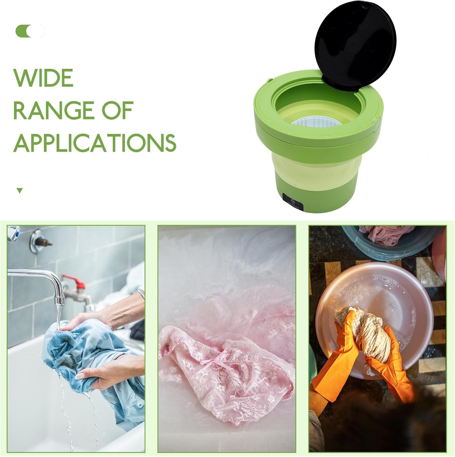 Portable Mini Washing Machine 6L with US Plug, Foldable Portable Washer for Camping and Travel, Compact Clothes Washer and Spin Dryer in Green for Small Apartments and Rv Use