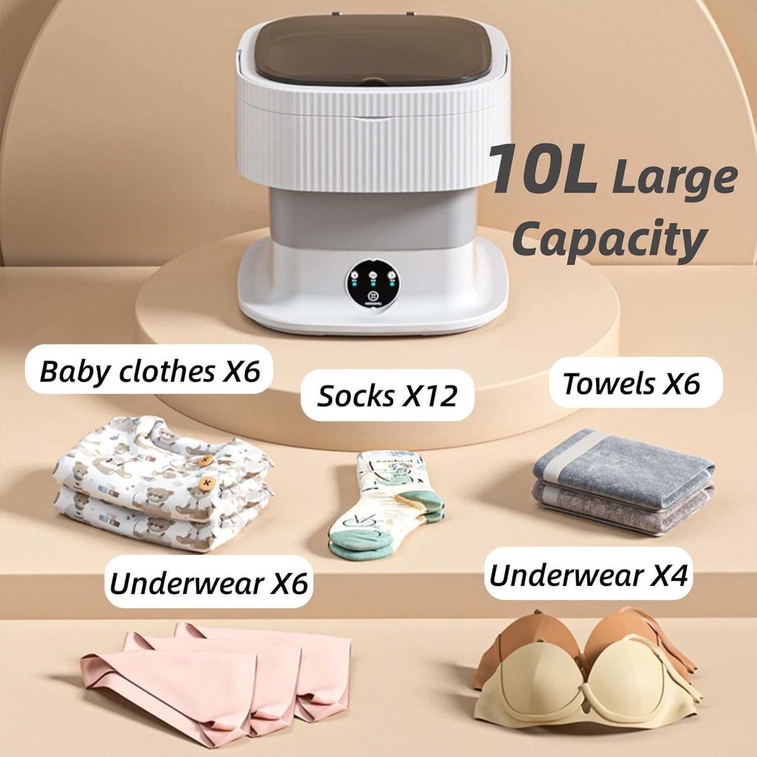 Portable Washing Machine 10L Foldable Mini Washer and Spin Dryer Deep Cleaning Compact Baby Clothes Underwear Washer for Apartment Dorm Camping RV Travel Portable Washers
