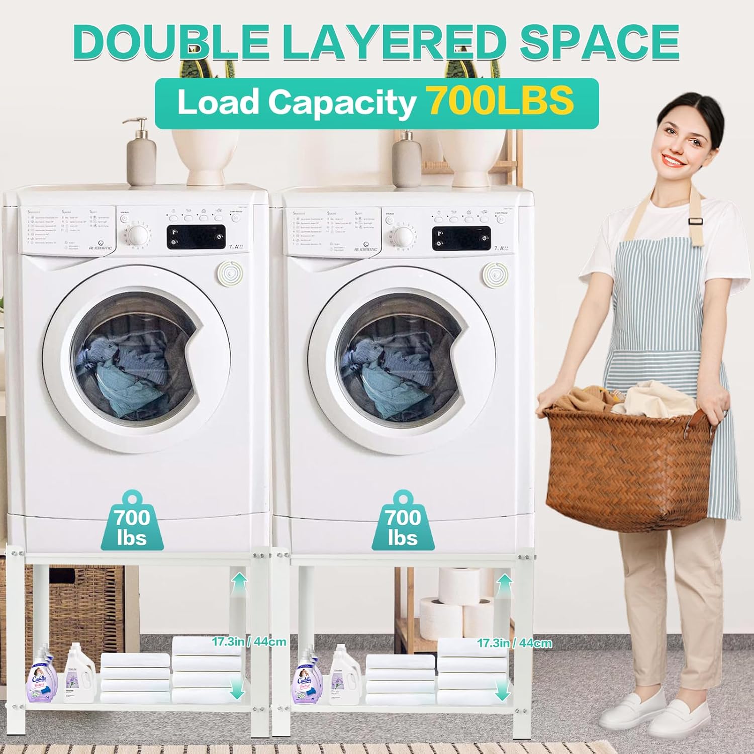 Universal Laundry Pedestal for Washer and Dryer Stand W28''xD28''xH20'' Dryer Pedestals Set of 2 700lbs Load Capacity Washing Machine Pedestal Heavy Duty Washer Pedestal for Washer and Dryer