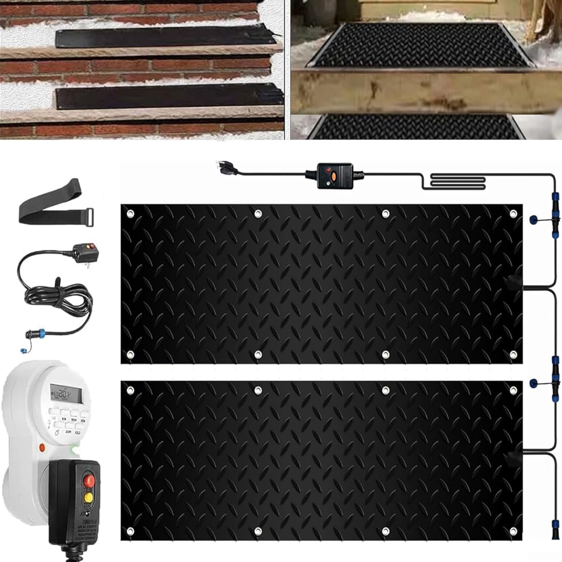 Heated Snow Melting Mats with Timer, 1/2/3/4/5 Pcs Heated Snow Melting Mats Outdoor with Timer,Heated Snow Melting Mats Driveway,Snow Melting Walkway Mat for Winter(2 Pcs-12x24in/(30x60cm))