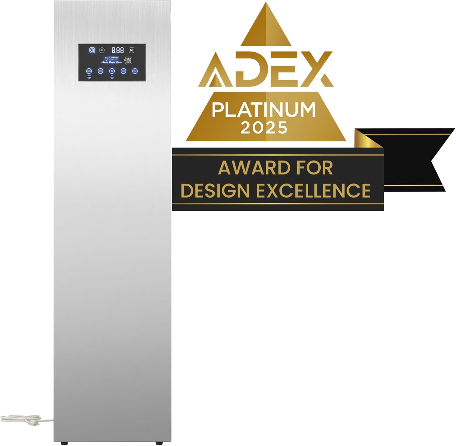 Equator 7.6cf Smart Steam Dryer Closet 4 Moving Hangers Quick20 Refresh Wrinkle Free in Stainless Steel left Hinge