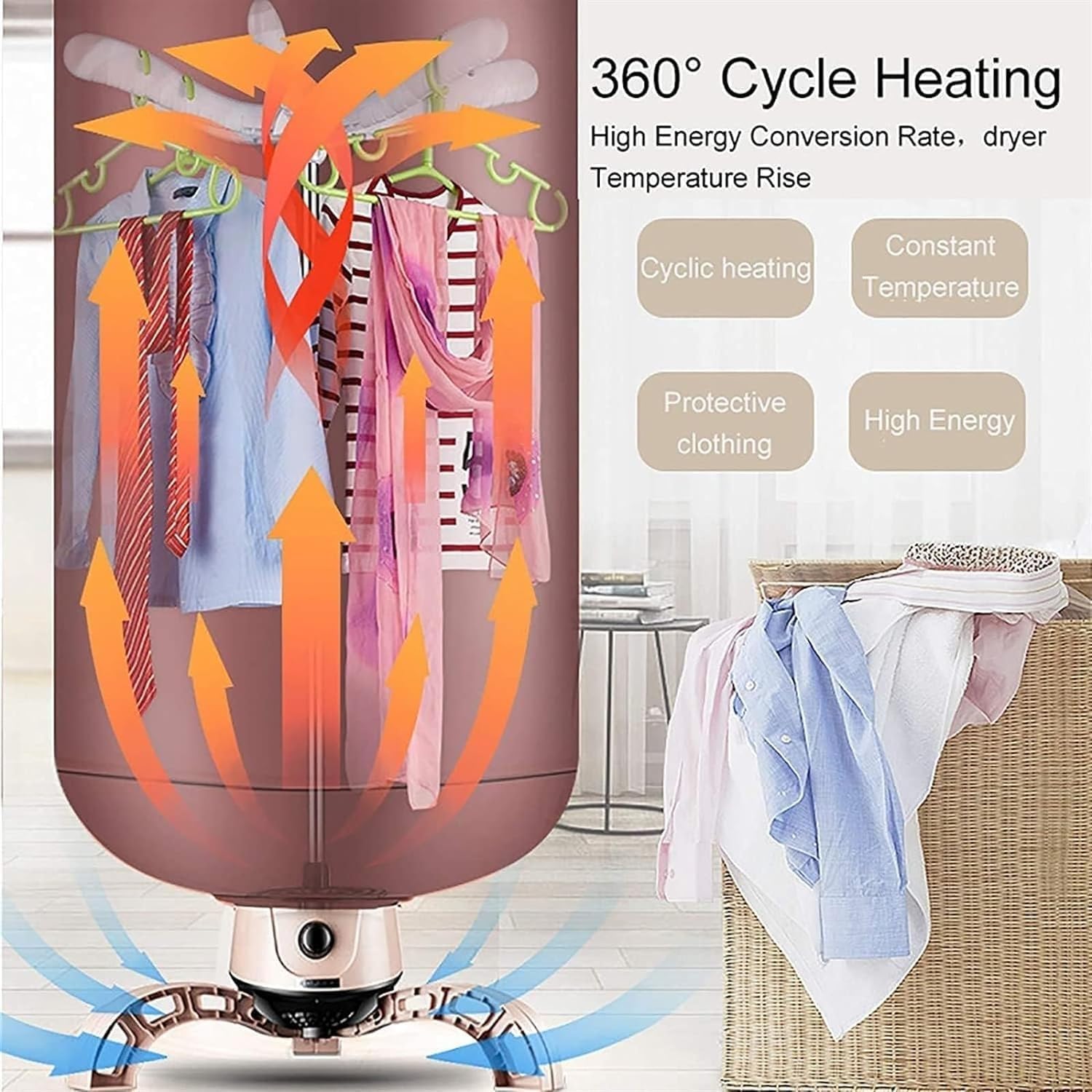 900W Portable Electric Clothes Dryer - Multifunctional Zipper Clothes Drying Rack - Clothes And Shoe Heater Dryer - With Dustproof Curtain - Load 15kg (Color : Pink)