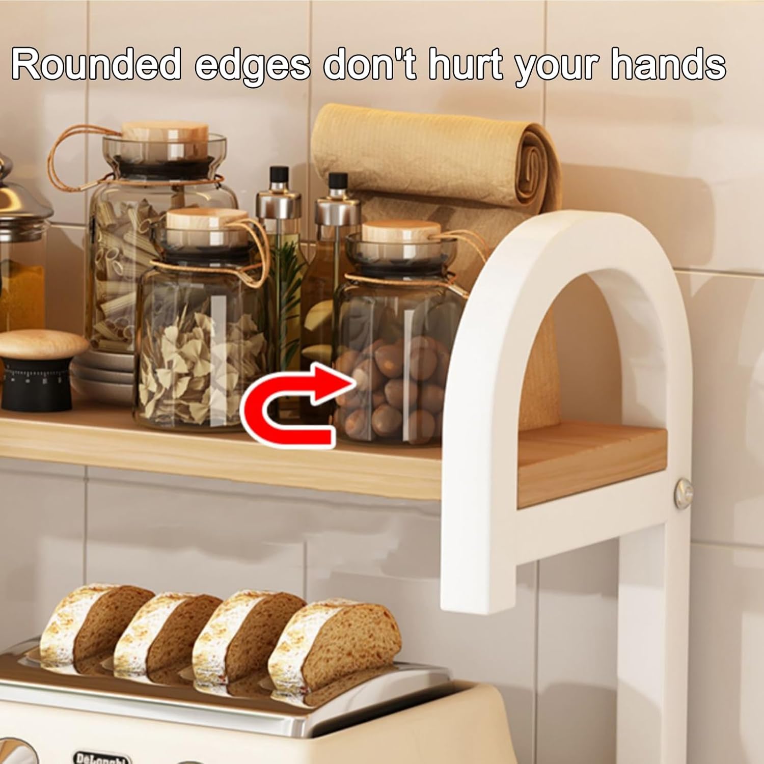 2-Tier Multifunctional Microwave Ovens Countertop, Stand Kitchen Storage Shelf Organizer, Kitchen Storage Organiser Cabinet, with 3 Hooks Kitchen Tableware Storage Shelf (Color : White, Size : 60 * 4