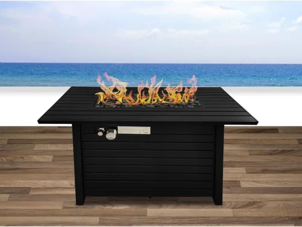 Outdoor Propane Fire Pit Table with Lid and Lava Rocks for Patio Garden Backyard Deck Heating Solution