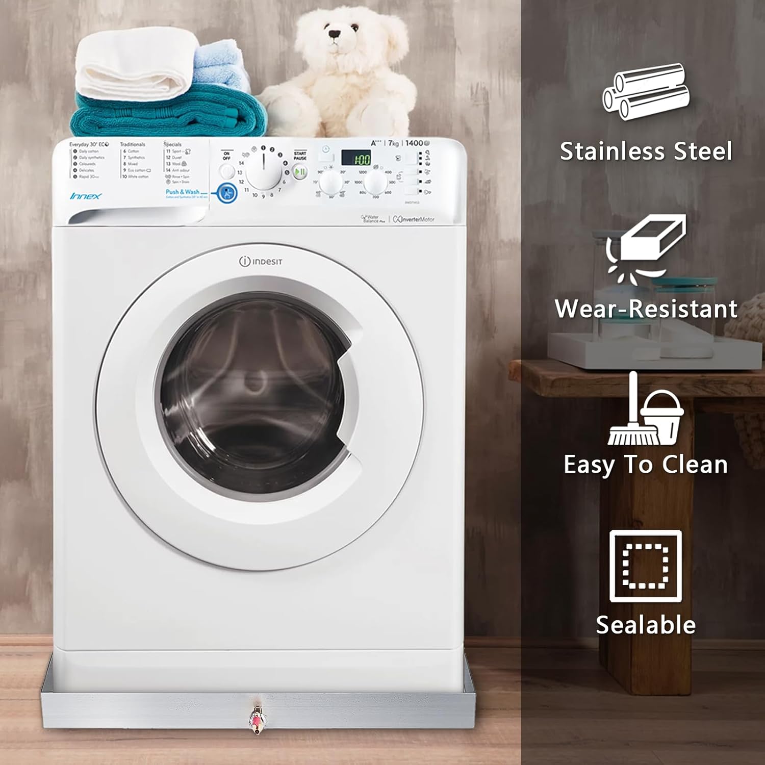 Washing Machine Drip Pan 304 Stainless Steel 27 x 25 x 2.5, 18GA Washer Drip Tray Catch w/Drain Hole & Drain Valve for Laundry Room, Bathroom,No Washer leaks