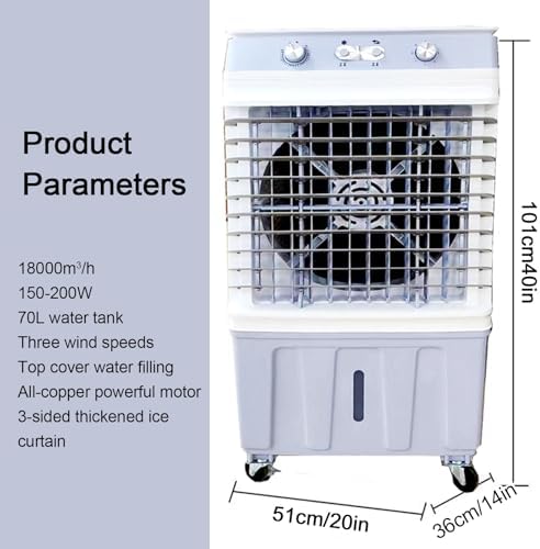 Portable Air Conditioners, 4500 Cfm Swamp Cooler, Maximum Noise 50db, 120°oscillation, Evaporative Air Cooler with 18.5 Gal Water Tank, 3 Variable Speed, Cooling for Warehouses & Workshops
