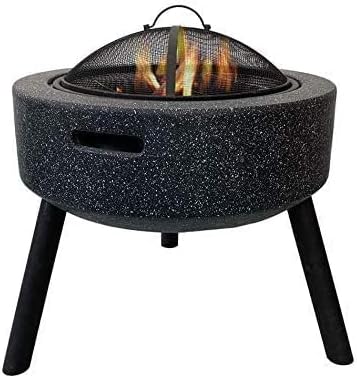 BBQ Grill Outdoor Fire Pit Bowl, Fire Pit with BBQ Grill Shelf Triangle Bracket Magnesium Oxide Material Outdoor Garden Fire Pit with Mesh Cover,Outdoor Fire Pits