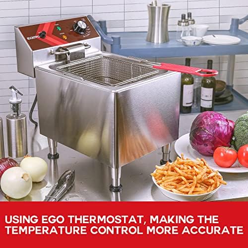 EGGKITPO Deep Fryer with Basket Commercial 12L Electric Countertop Fryer Stainless Steel Deep Fryers for Restaurant Home Use with Extra Large Frying Basket and Lid, 120V, 1800W
