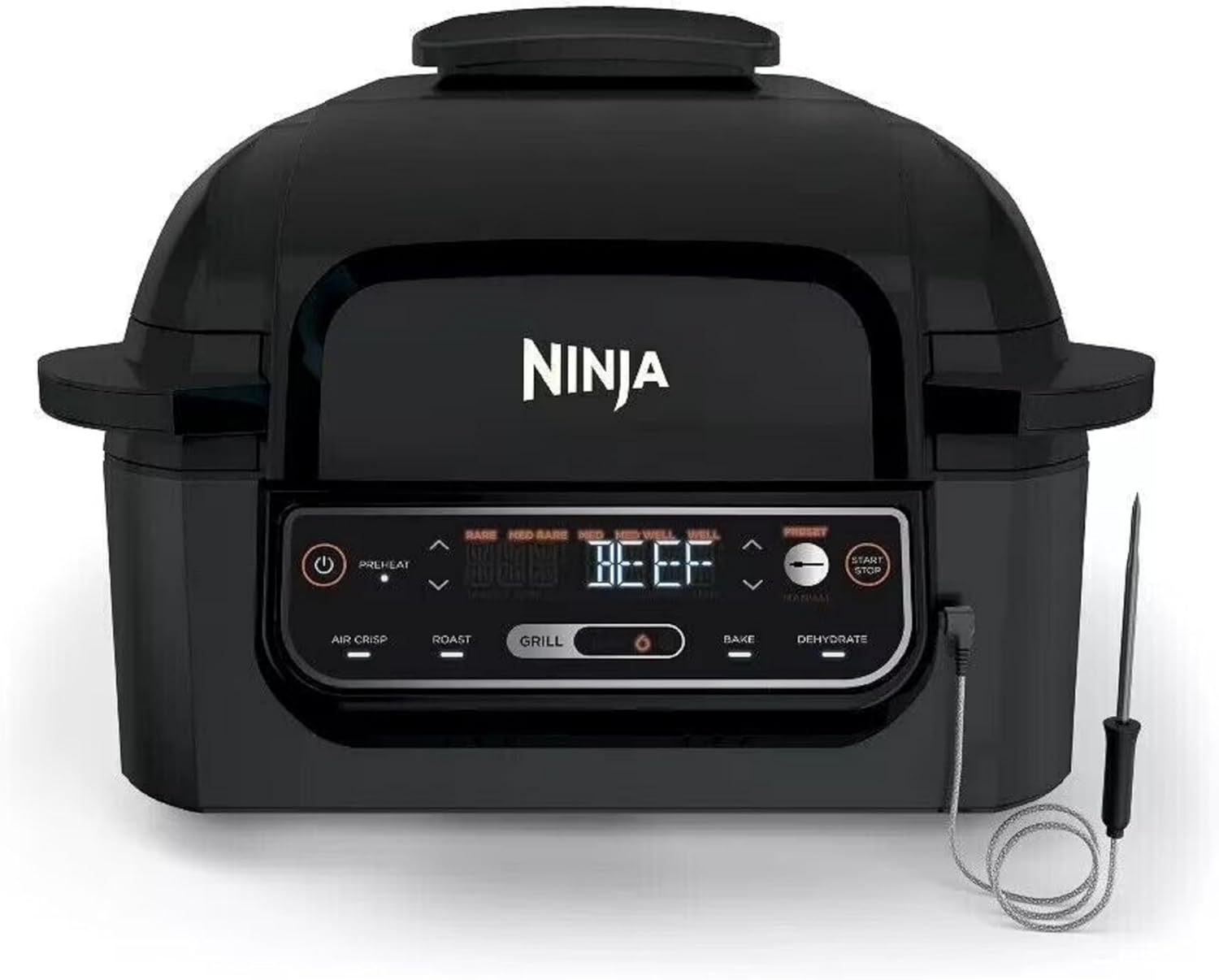 Ninja Foodi Pro 5-in-1 Indoor Integrated Smart Probe, 4-Quart Air Fryer, Roast, Bake, Dehydrate, an Cyclonic Grilling Technology, with 4 Steaks Capacity, in a Stainless Finish